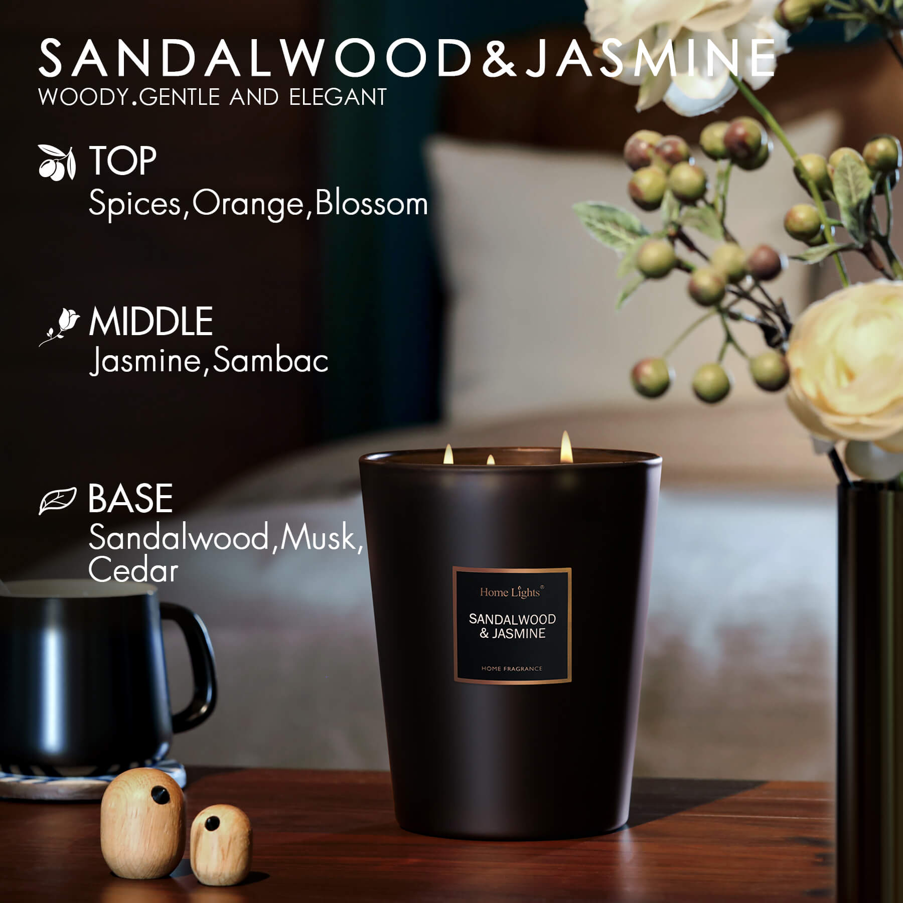 Jasmine and Sandalwood 3-Wick Soy Candle