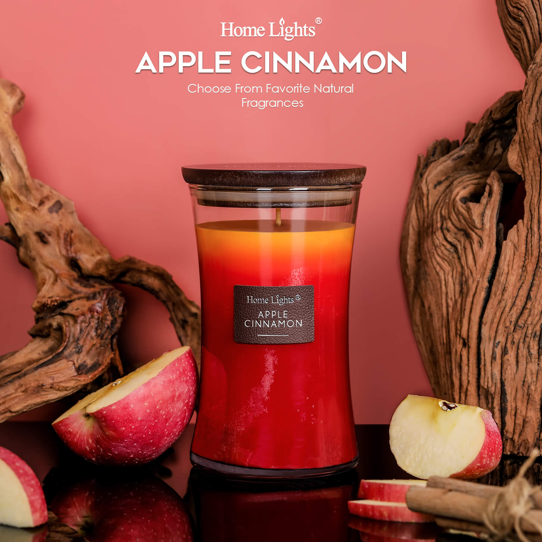 Apple Cinnamon Scented Candle, 100% Soy Candle, Essential Oil Infused, 75-80 Hrs Burn Time, 15oz. Elegant and Relaxing Aromatherapy Candle, Candle