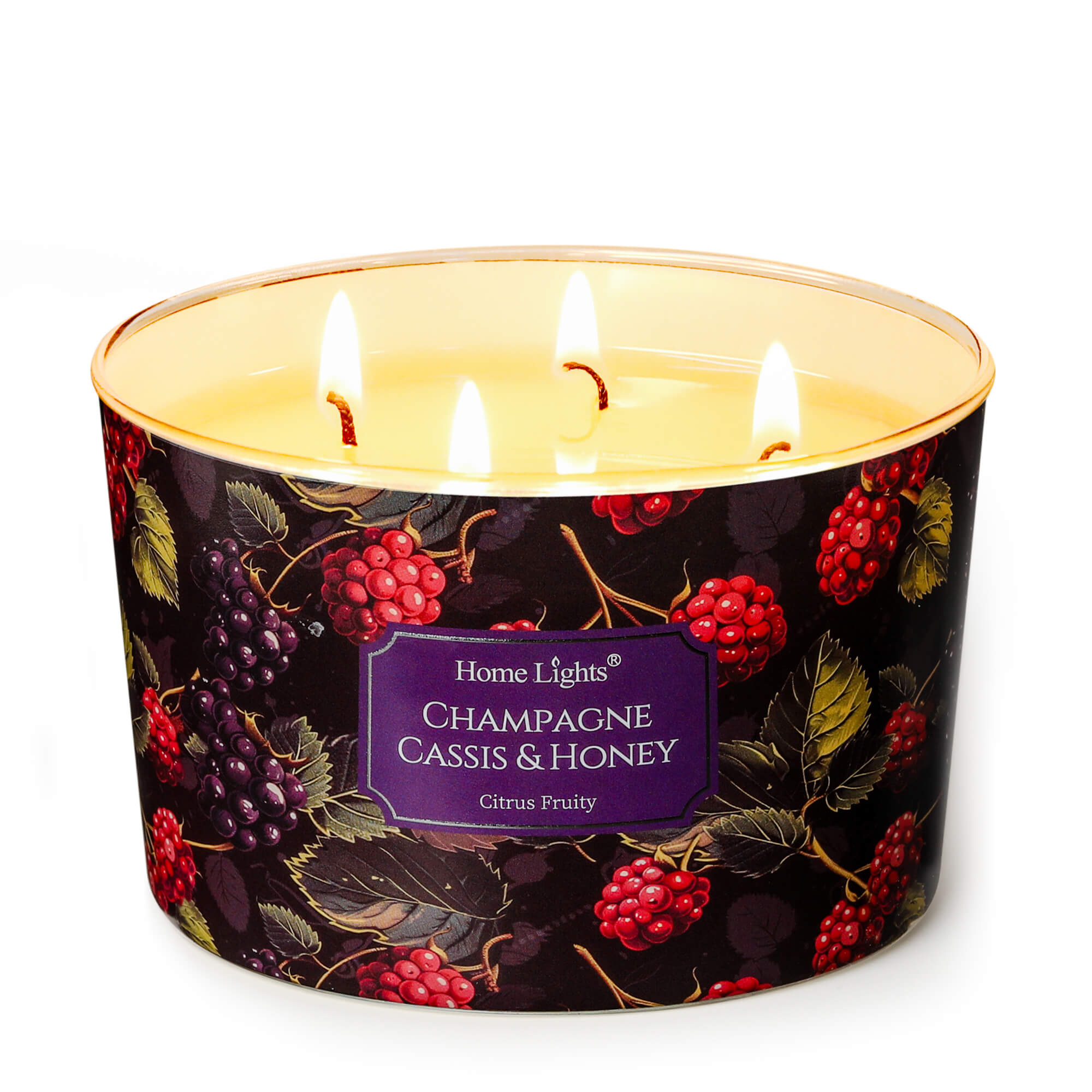 Picture of HomeLights Scented Candles for Women & Men, 18oz Candle Jars Aromatherapy 4-Wick Candle, Ideal for Eclectic Mixed Styles Home Decor and Gifts, Champagne Cassis & Honey