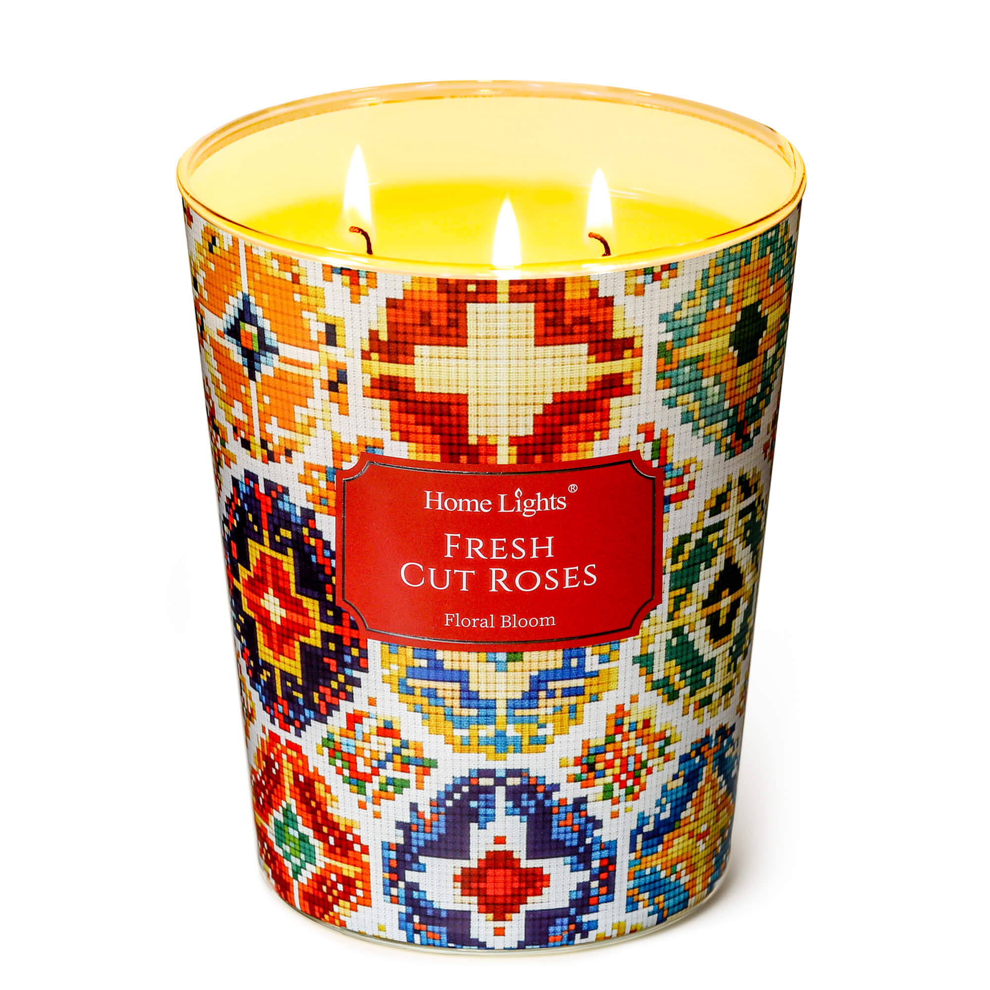 Picture of HomeLights 3-Wick Candles for Home Scented - 34oz Soy Wax Blend Candle Long-Lasting Fragrance, Bohemian Natural Textures Home Decor and Housewarming Gifts, Fresh Cut Roses