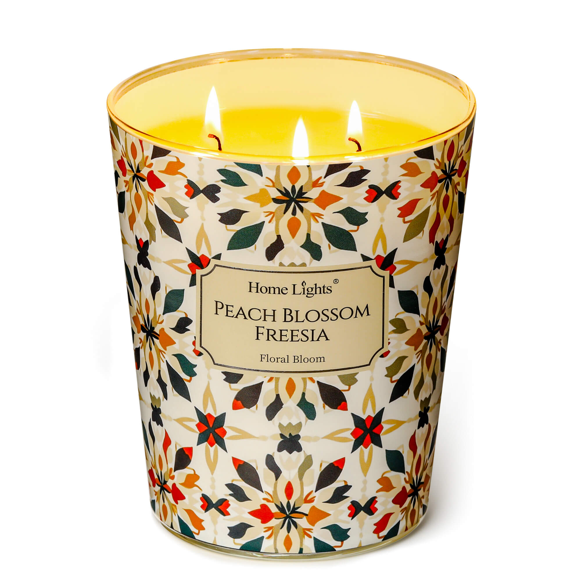Picture of HomeLights 3-Wick Candles for Home Scented - 34oz Soy Wax Blend Candle Long-Lasting Fragrance, Bohemian Natural Textures Home Decor and Housewarming Gifts, Peach Blossom Freesia
