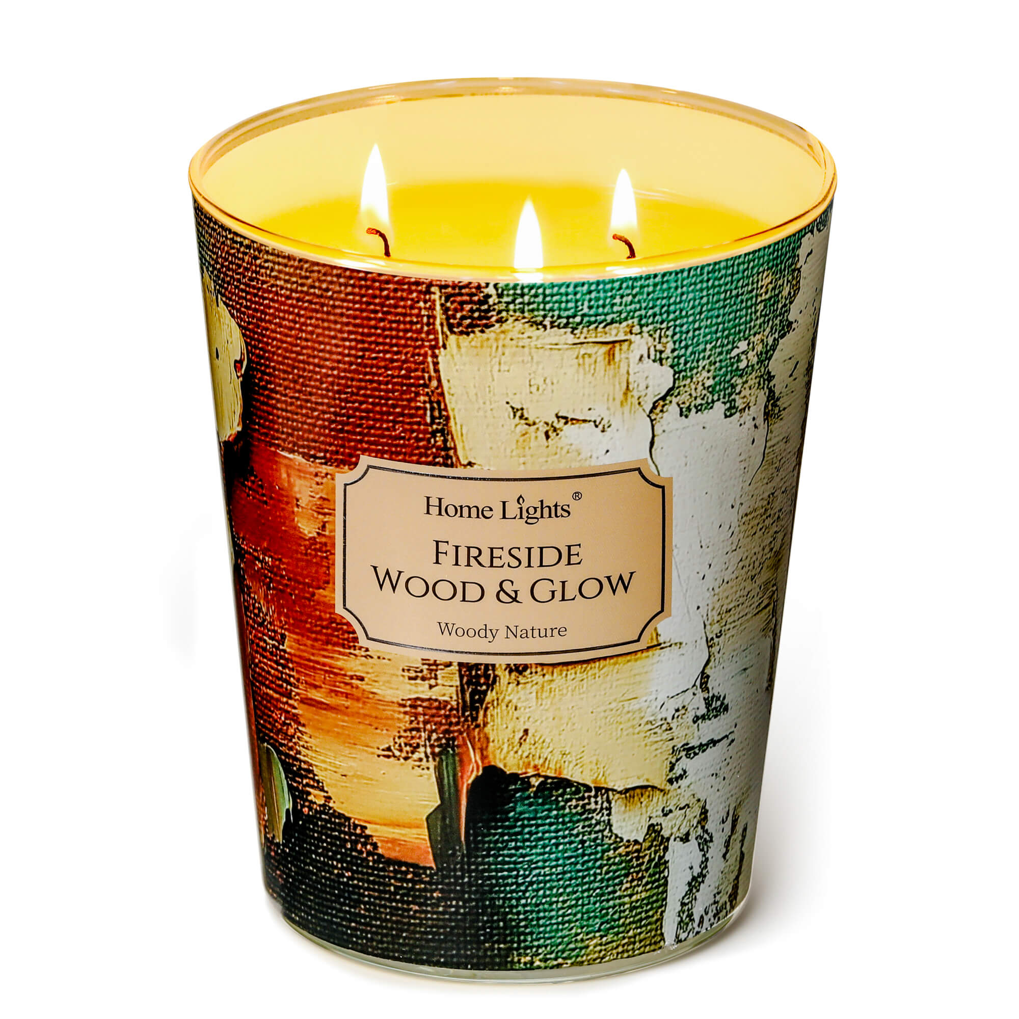 Picture of HomeLights 3-Wick Candles for Home Scented - 34oz Soy Wax Blend Candle Long-Lasting Fragrance, Industrial Chic Home Decor and Housewarming Gifts, Fireside Wood & Glow