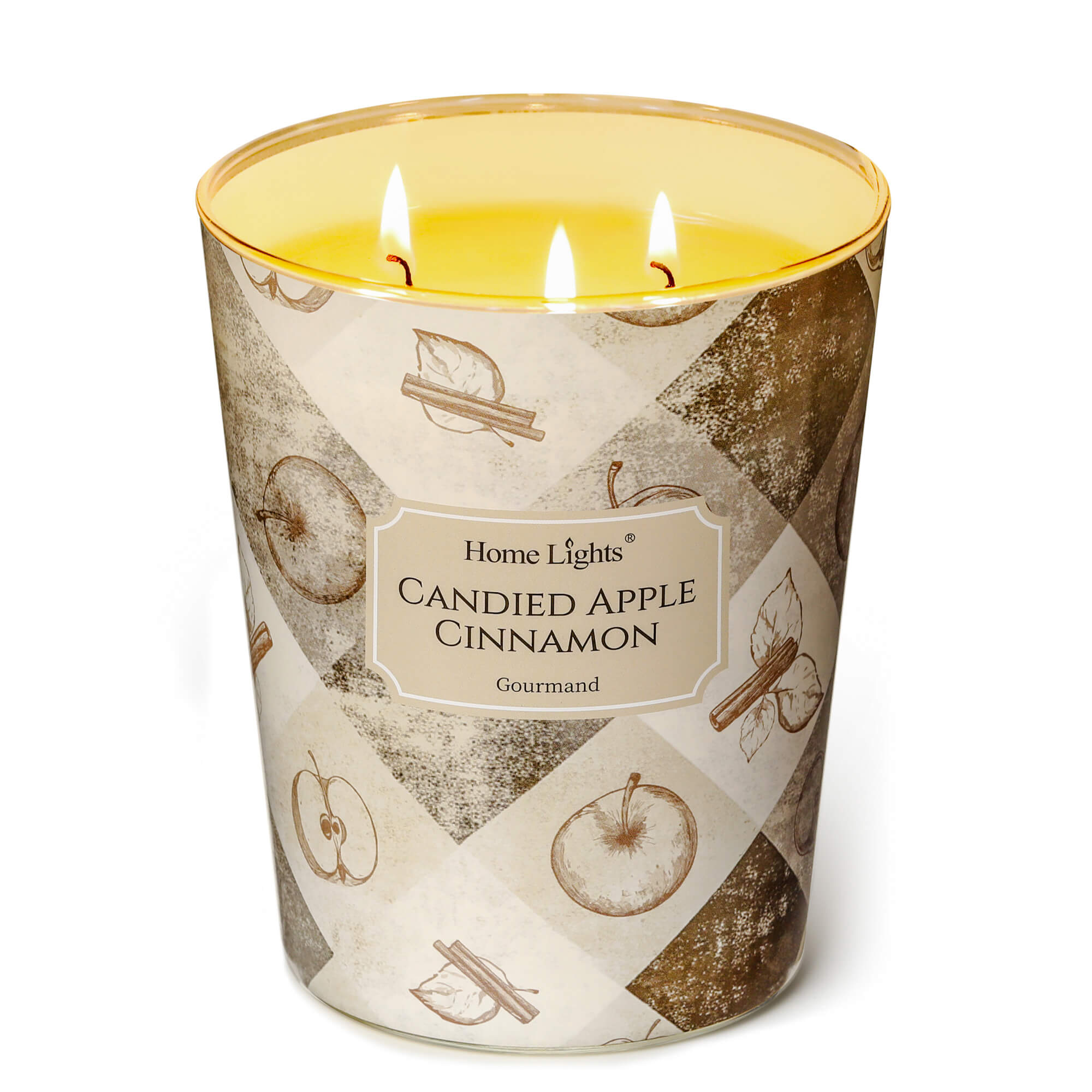 Picture of HomeLights 3-Wick Candles for Home Scented - 34oz Soy Wax Blend Candle Long-Lasting Fragrance, Rustic Modern Home Decor and Housewarming Gifts, Candied Apple Cinnamon