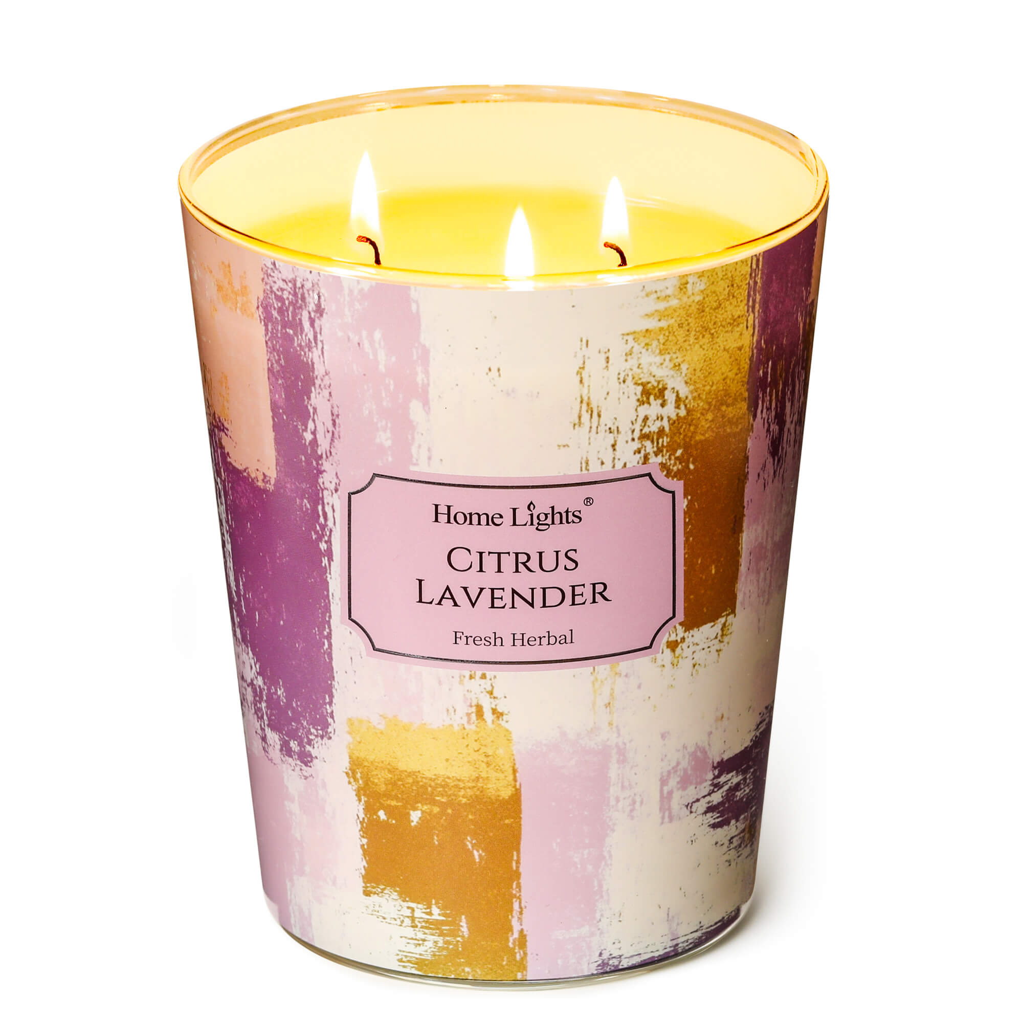 Picture of HomeLights Citrus Lavender Scented Candles | 34oz Soy Candles Scandinavian Minimalist Design 3-Wick Large Candle Jars | Ideal Candle Gifts for Events, Home Decor Stress, Relief & Relaxation