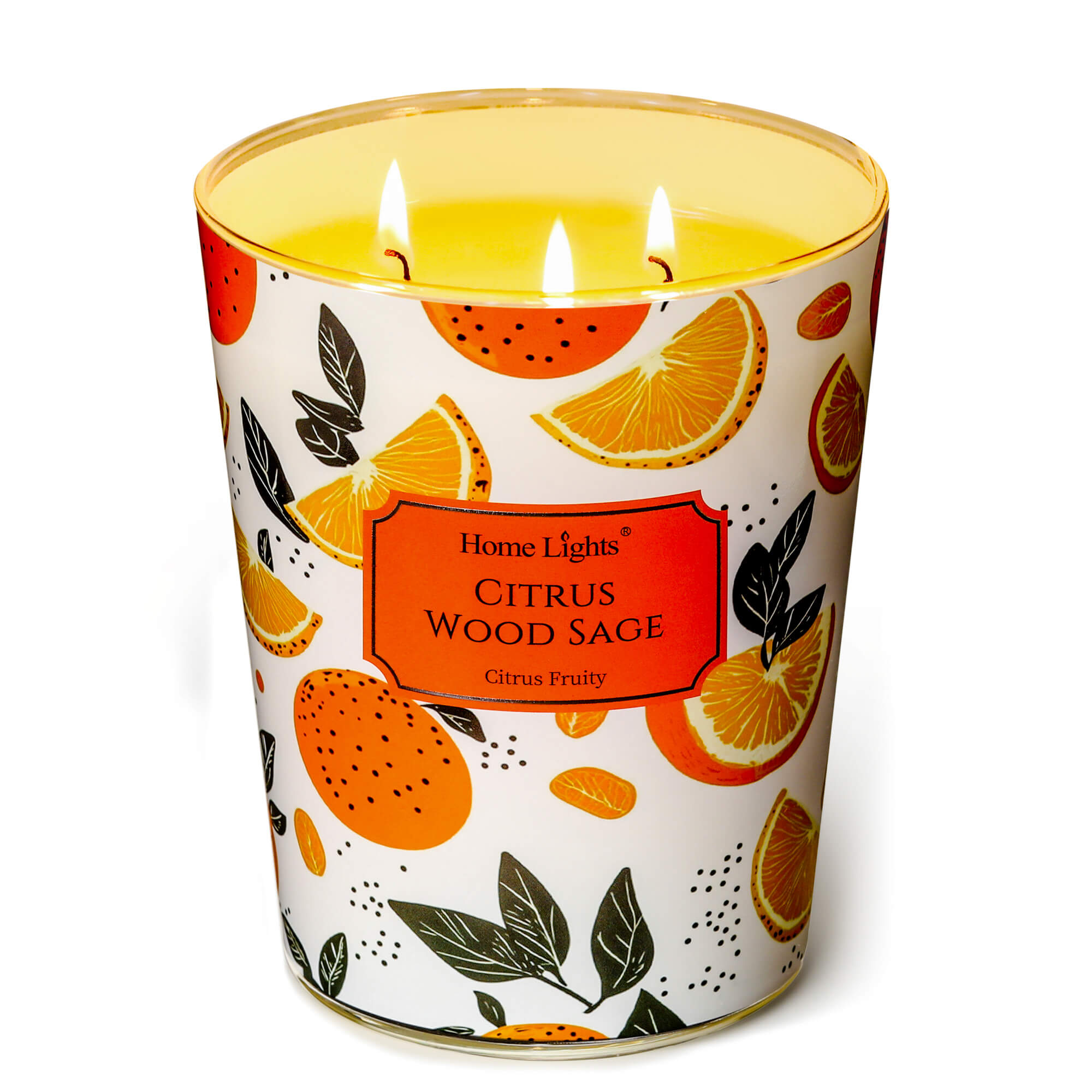 Picture of HomeLights Citrus Wood Sage Scented Candles | 34oz Soy Candles Eclectic Mixed Styles 3-Wick Large Candle Jars | Ideal Candle Gifts for Events, Home Decor Stress, Relief & Relaxation