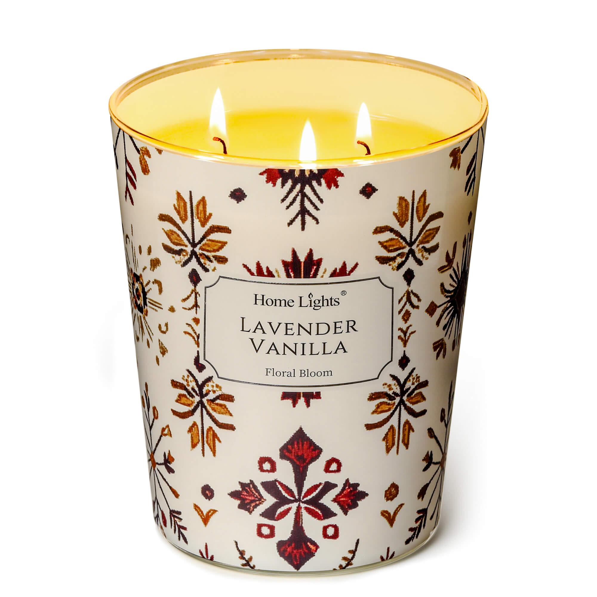 Picture of HomeLights Large jar Candle | 3-Wick Long-Lasting Scented Candles, 34oz Natural Soy Wax Candle for Home Scented, Bohemian Natural Textures Gifts for Women & Men, Lavender Vanilla