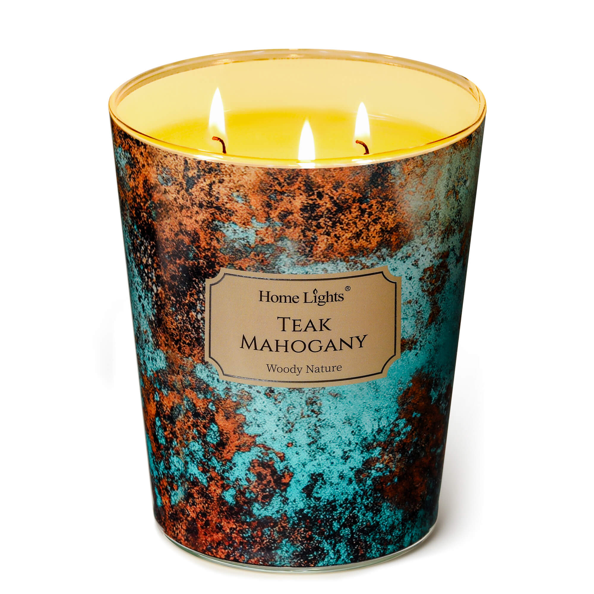 Picture of HomeLights Large jar Candle | 3-Wick Long-Lasting Scented Candles, 34oz Natural Soy Wax Candle for Home Scented, Industrial Chic Gifts for Women & Men, Teak Mahogany