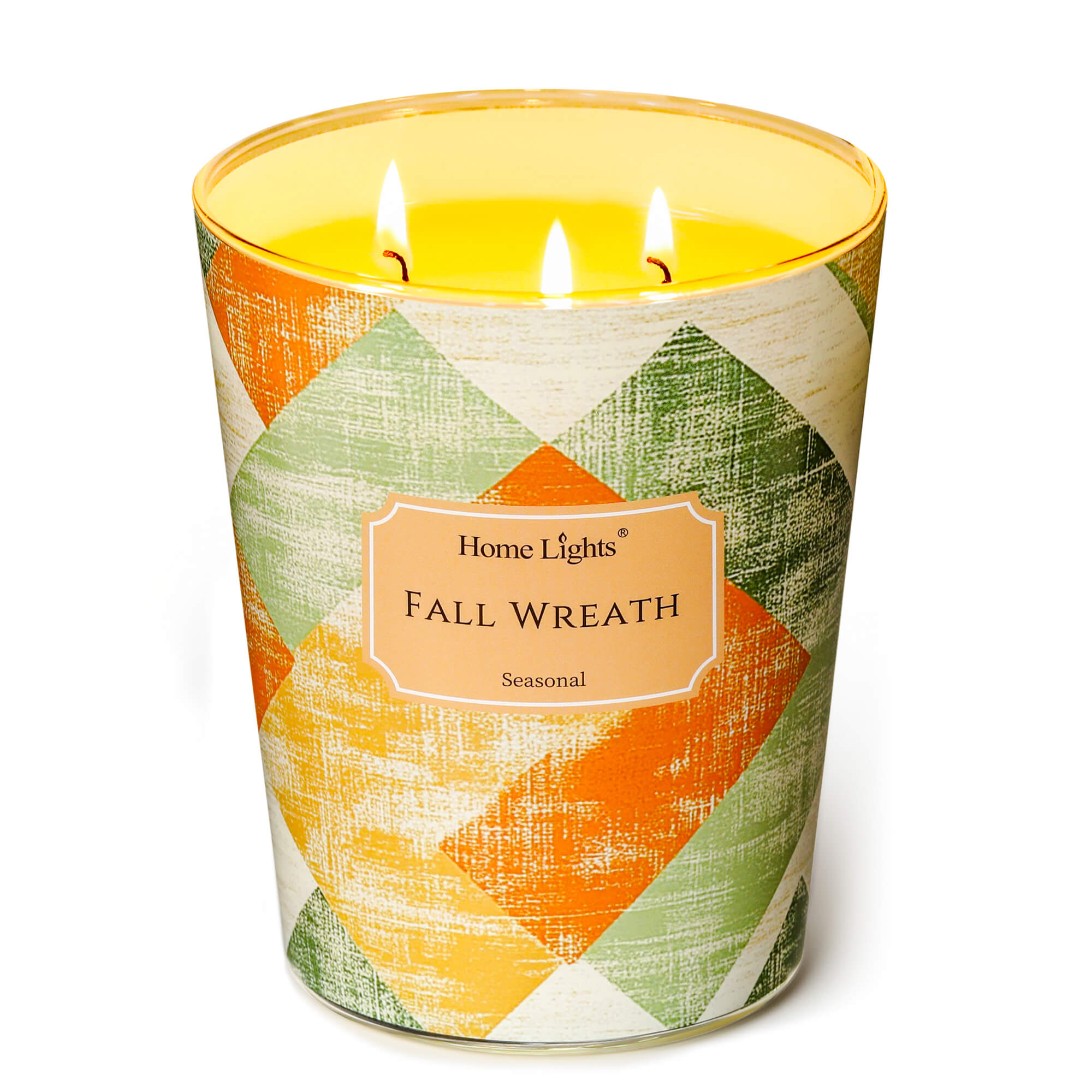 Picture of HomeLights Large jar Candle | 3-Wick Long-Lasting Scented Candles, 34oz Natural Soy Wax Candle for Home Scented, Rustic Modern Gifts for Women & Men, Fall Wreath