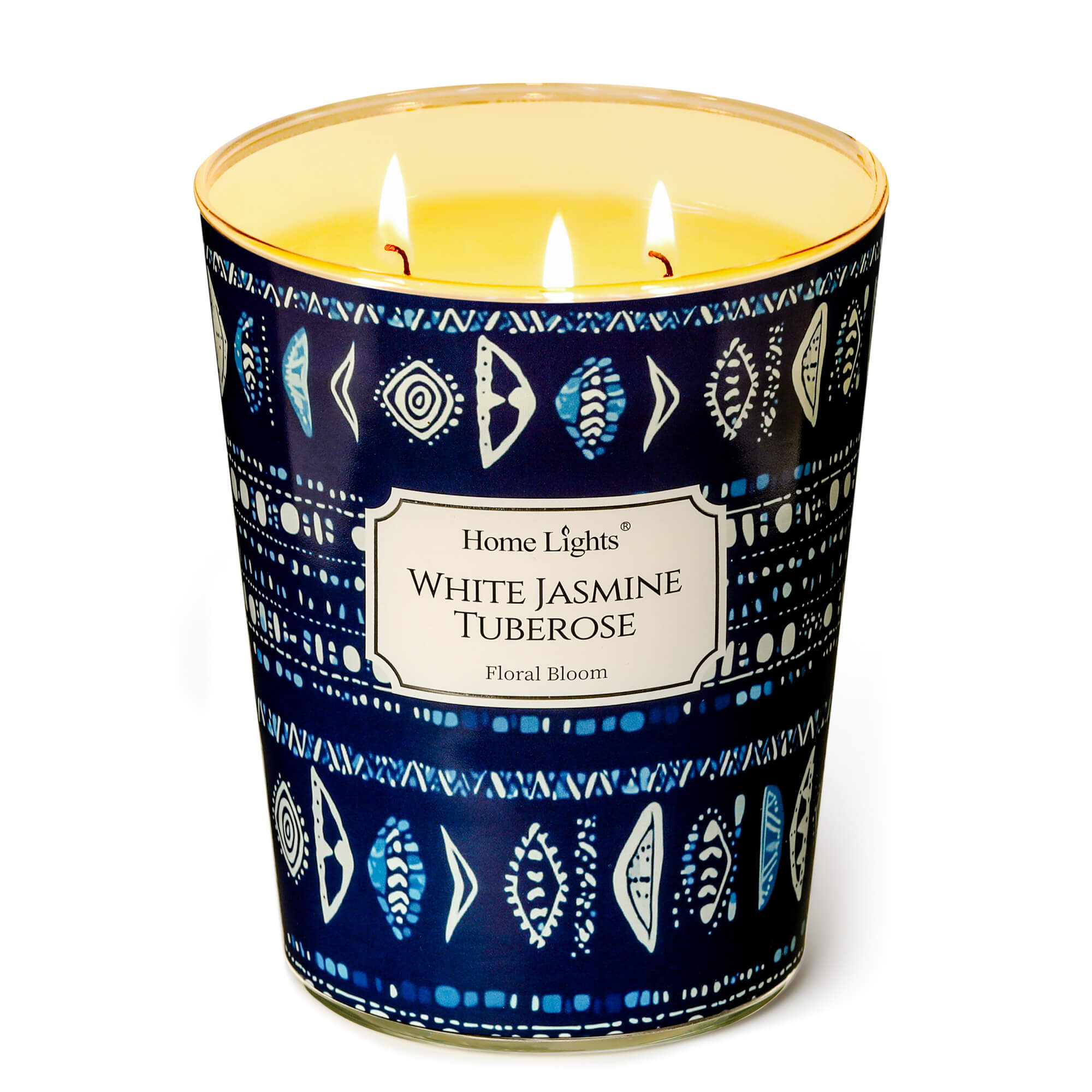 Picture of HomeLights Scented Candles for Women & Men, 34oz Candle Jars Aromatherapy 3-Wick Candle, Ideal for Bohemian Natural Textures Home Decor and Gifts, White Jasmine Tuberose