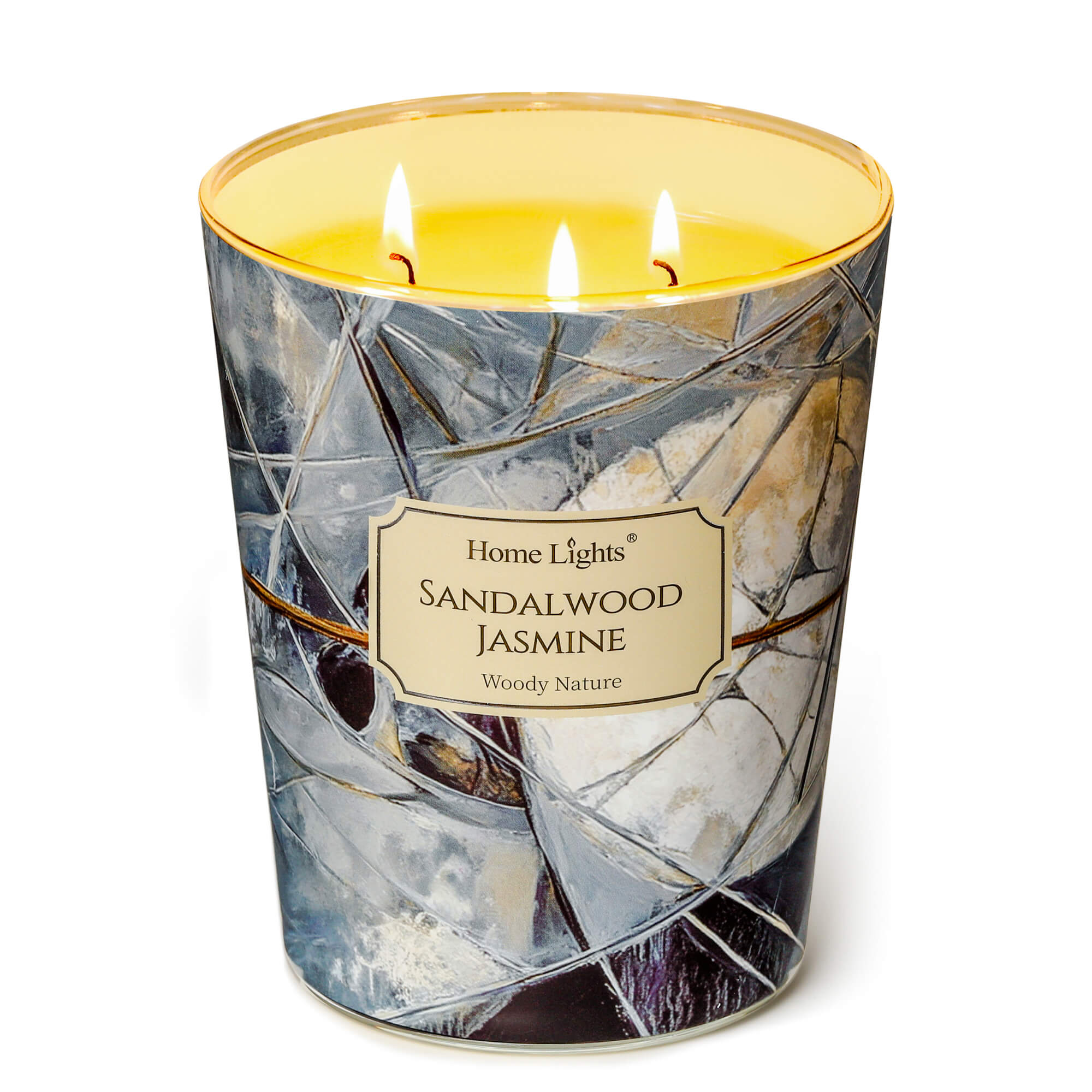 Picture of HomeLights Soy Wax Candles for Home Scented, 3-Wick Candles in Sandalwood Jasmine Scented, Industrial Chic Aromatherapy Candles Gift for Parties, Relaxing, 34oz