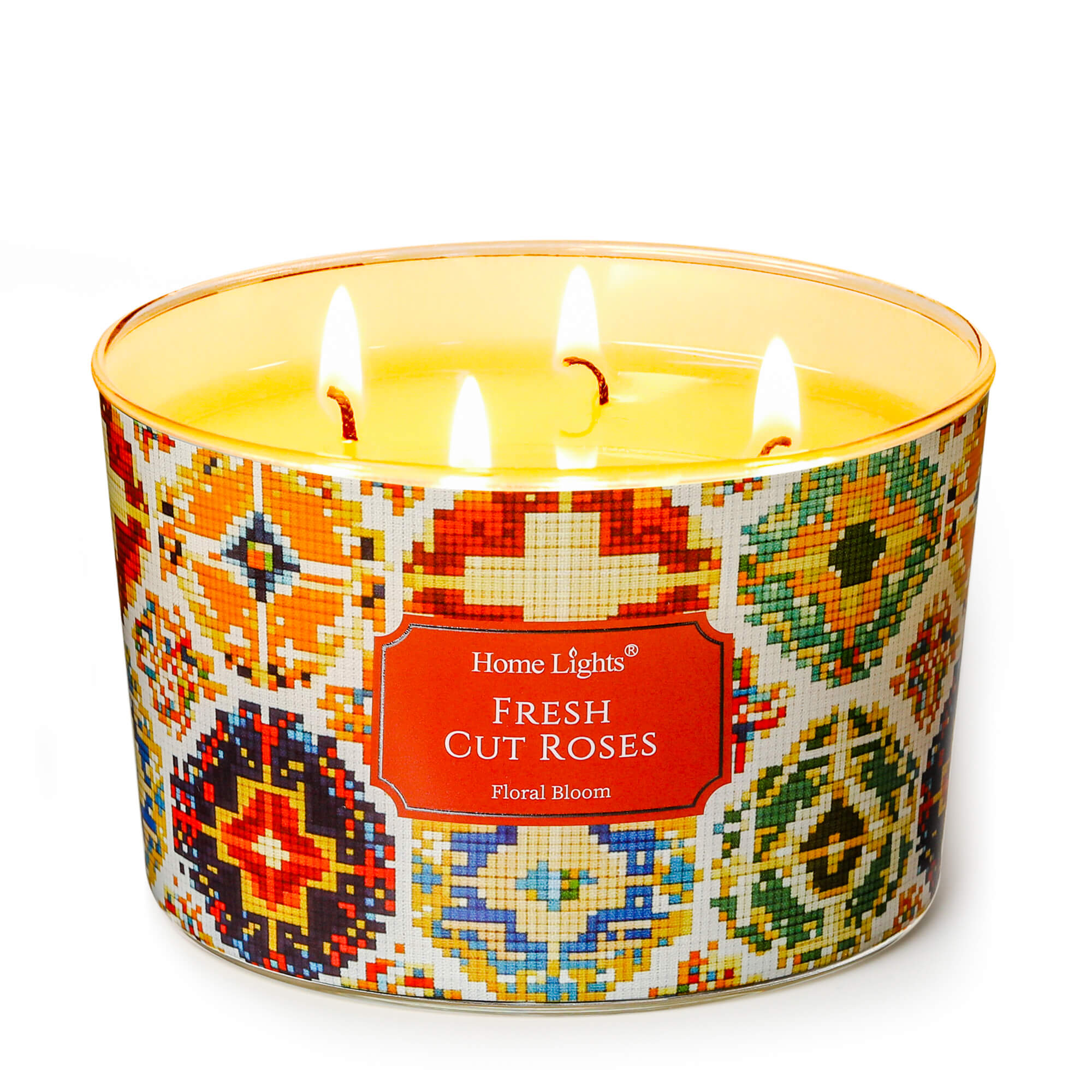 Picture of HomeLights 4-Wick Candles for Home Scented - 18oz Soy Wax Blend Candle Long-Lasting Fragrance, Bohemian Natural Textures Home Decor and Housewarming Gifts, Fresh Cut Roses