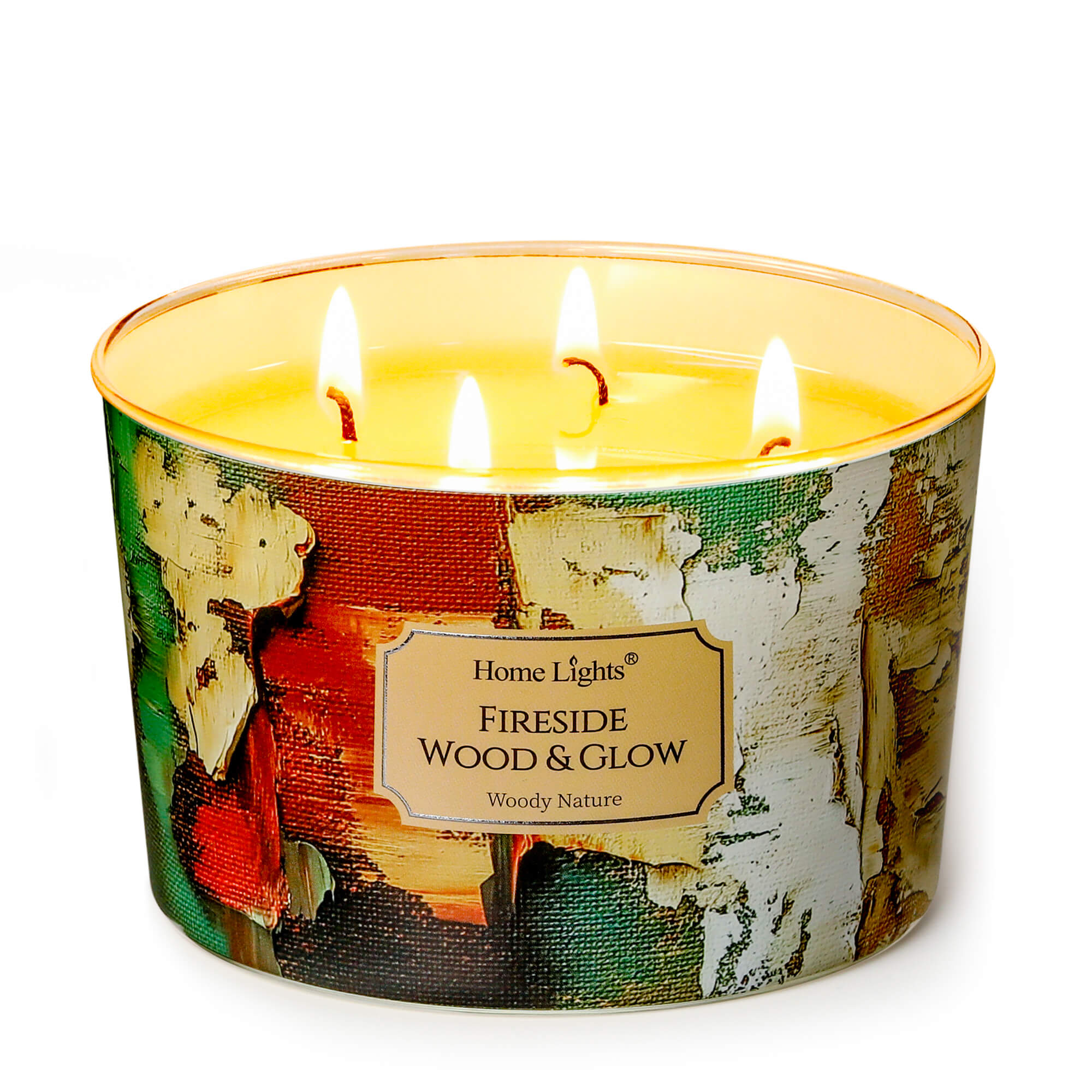 Picture of HomeLights 4-Wick Candles for Home Scented - 18oz Soy Wax Blend Candle Long-Lasting Fragrance, Industrial Chic Home Decor and Housewarming Gifts, Fireside Wood & Glow