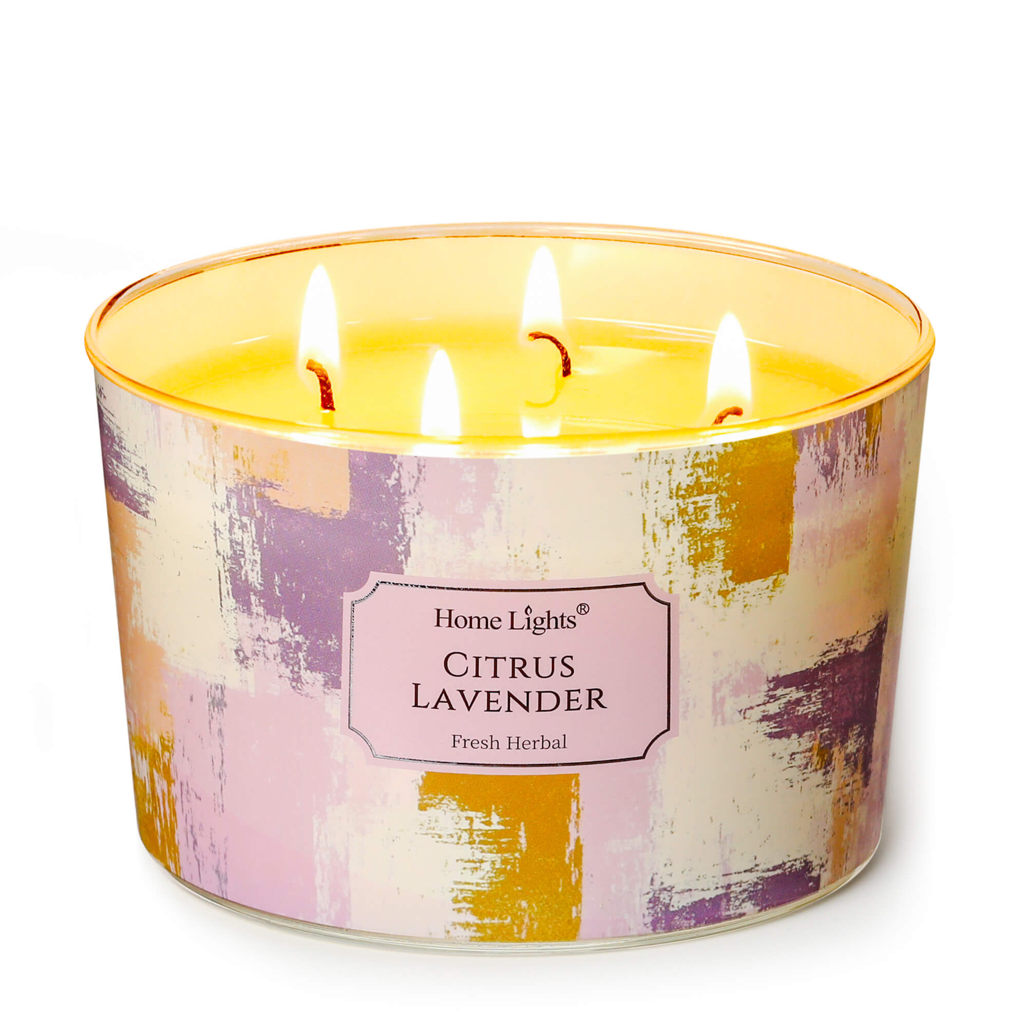 Picture of HomeLights Citrus Lavender Scented Candles | 18oz Soy Candles Scandinavian Minimalist Design 4-Wick Large Candle Jars | Ideal Candle Gifts for Events, Home Decor Stress, Relief & Relaxation