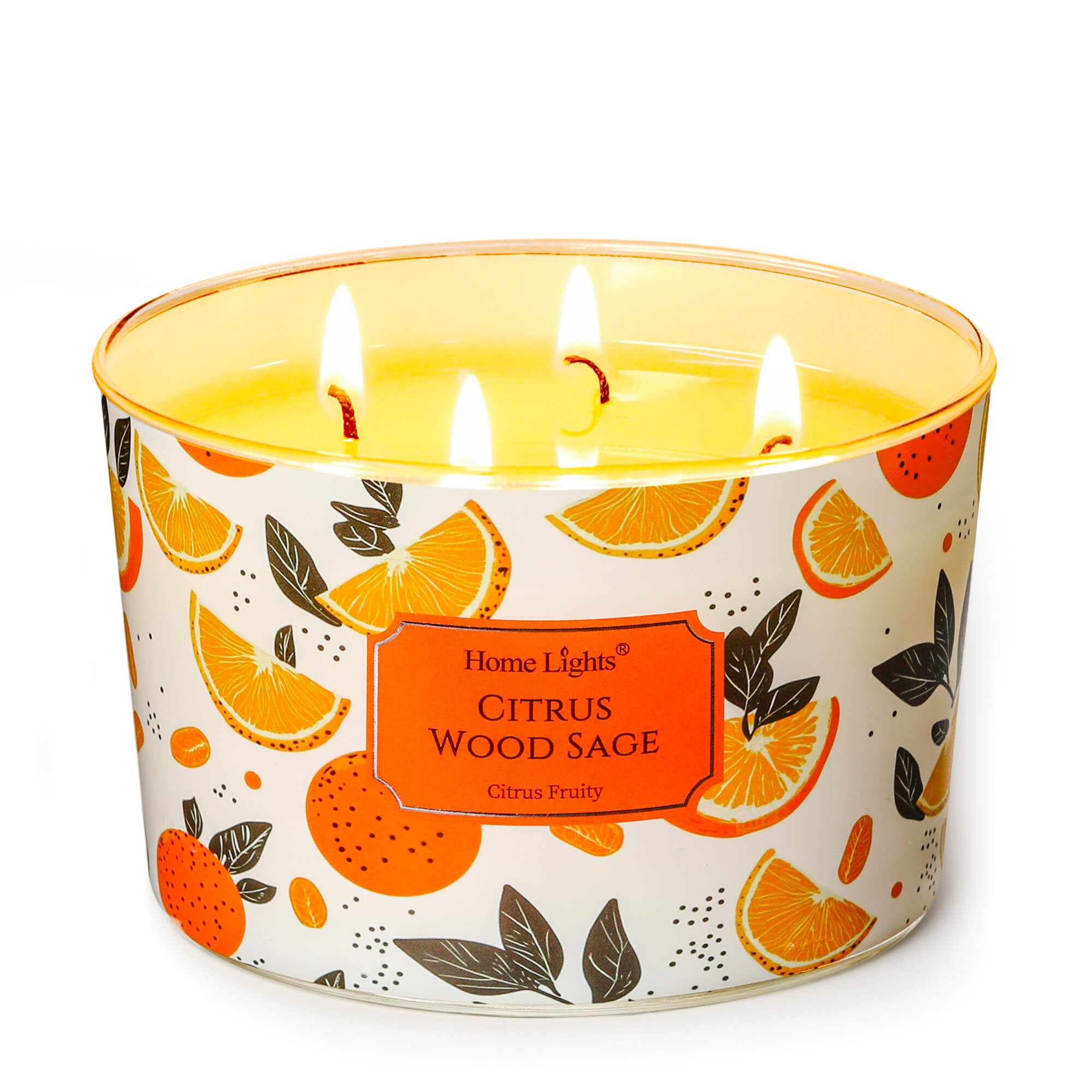 Picture of HomeLights Citrus Wood Sage Scented Candles | 18oz Soy Candles Eclectic Mixed Styles 4-Wick Large Candle Jars | Ideal Candle Gifts for Events, Home Decor Stress, Relief & Relaxation