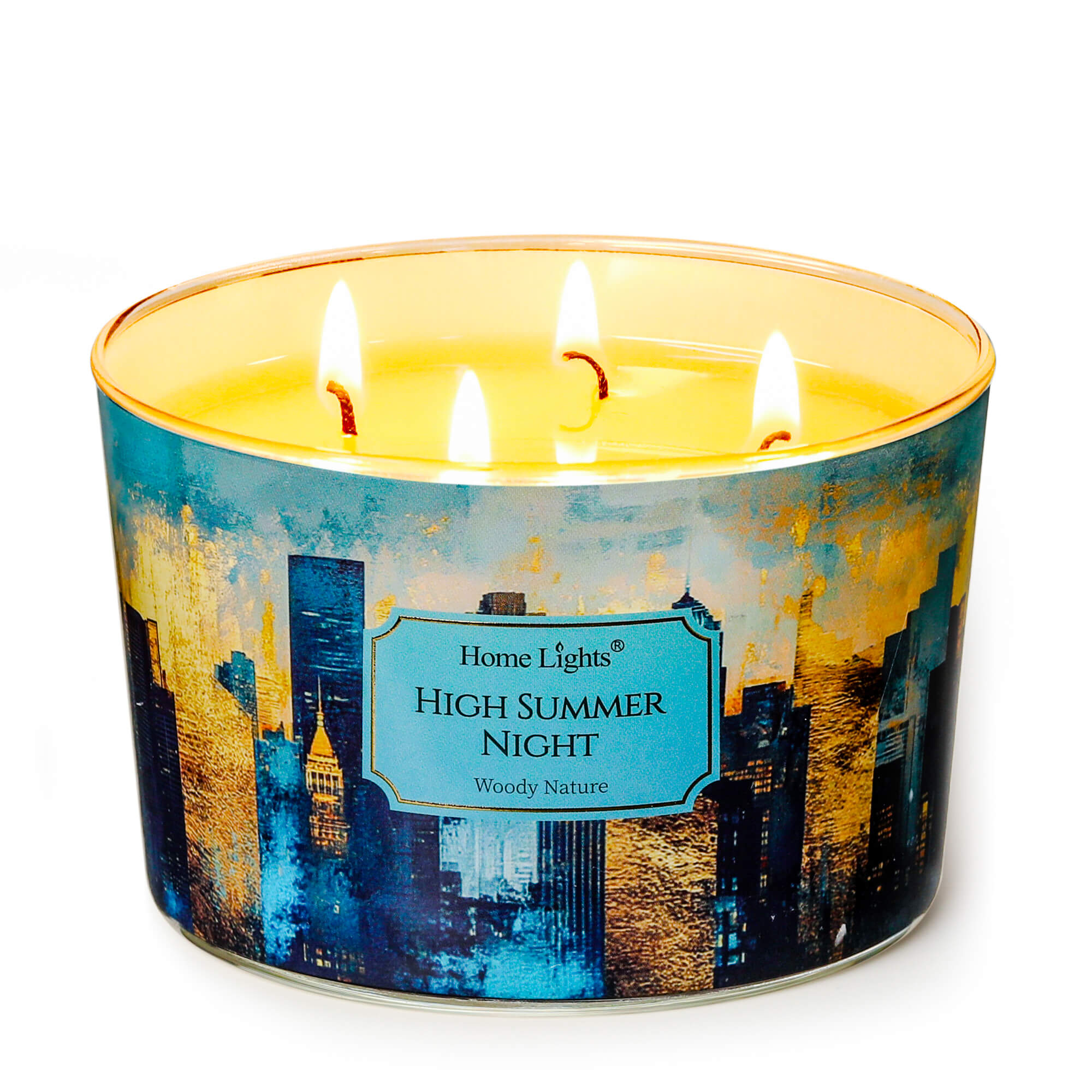 Picture of HomeLights High Summer Night Scented Candles | 18oz Soy Candles Industrial Chic 4-Wick Large Candle Jars | Ideal Candle Gifts for Events, Home Decor Stress, Relief & Relaxation
