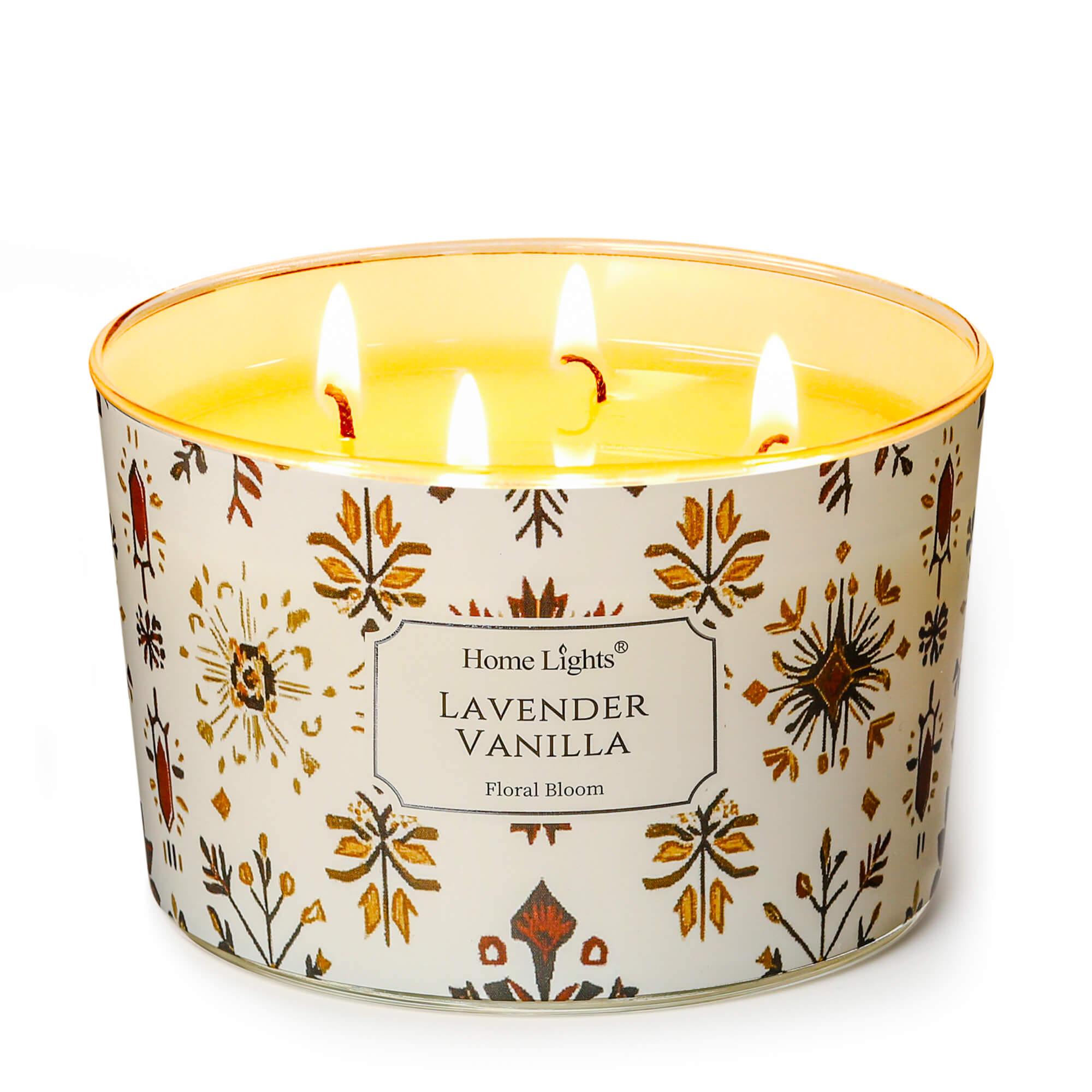Picture of HomeLights Large jar Candle | 4-Wick Long-Lasting Scented Candles, 18oz Natural Soy Wax Candle for Home Scented, Bohemian Natural Textures Gifts for Women & Men, Lavender Vanilla