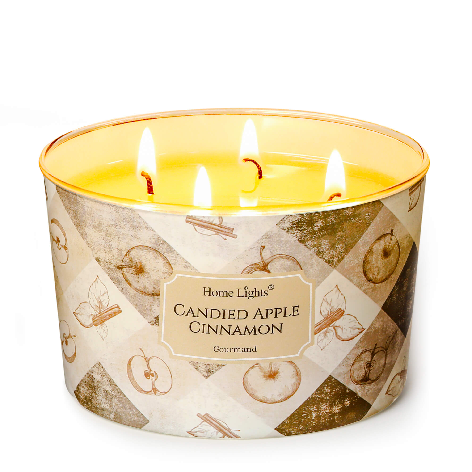 Picture of HomeLights Large jar Candle | 4-Wick Long-Lasting Scented Candles, 18oz Natural Soy Wax Candle for Home Scented, Rustic Modern Gifts for Women & Men, Candied Apple Cinnamon