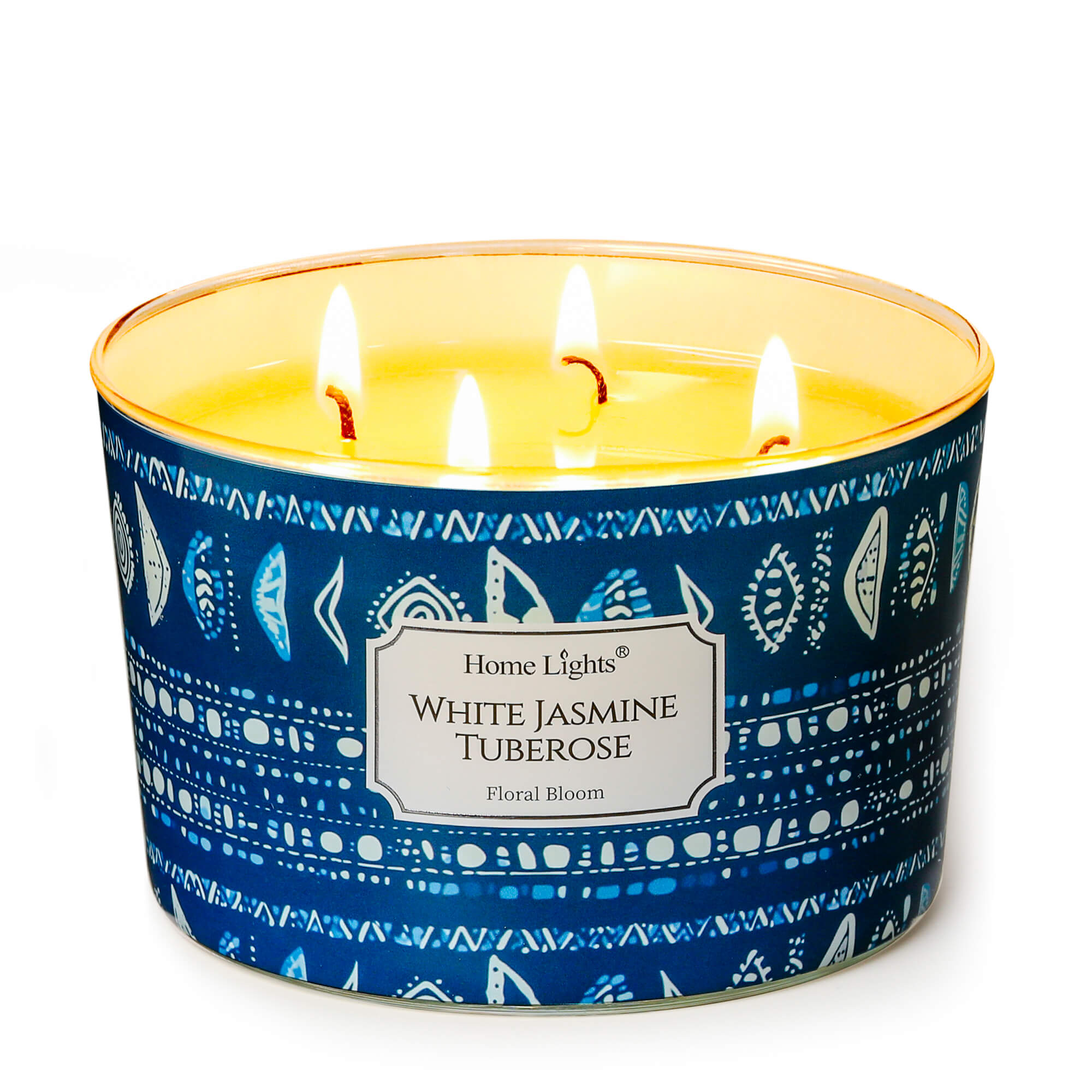 Picture of HomeLights Scented Candles for Women & Men, 18oz Candle Jars Aromatherapy 4-Wick Candle, Ideal for Bohemian Natural Textures Home Decor and Gifts, White Jasmine Tuberose