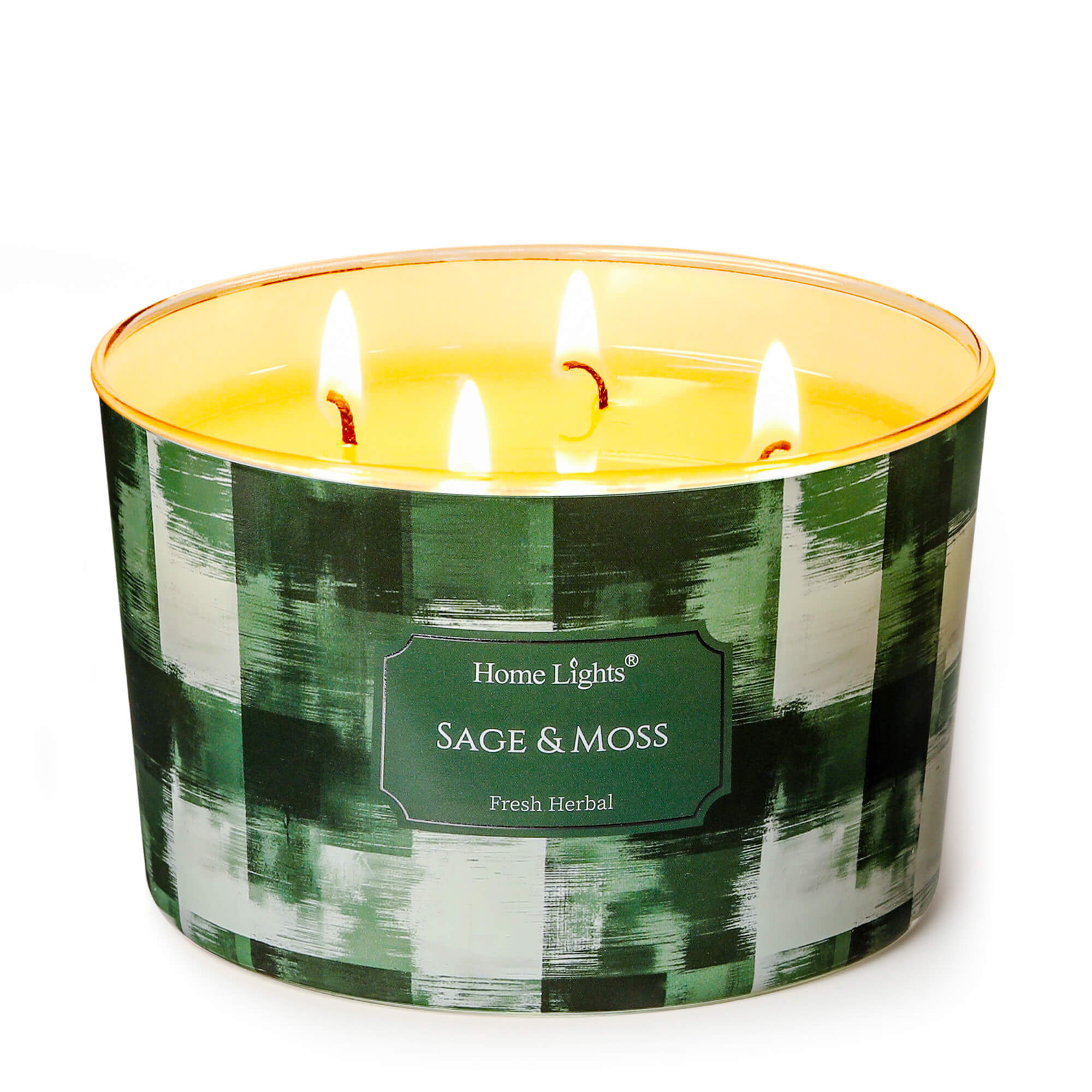 Picture of HomeLights Scented Candles for Women & Men, 18oz Candle Jars Aromatherapy 4-Wick Candle, Ideal for Scandinavian Minimalist Design Home Decor and Gifts, Sage & Moss