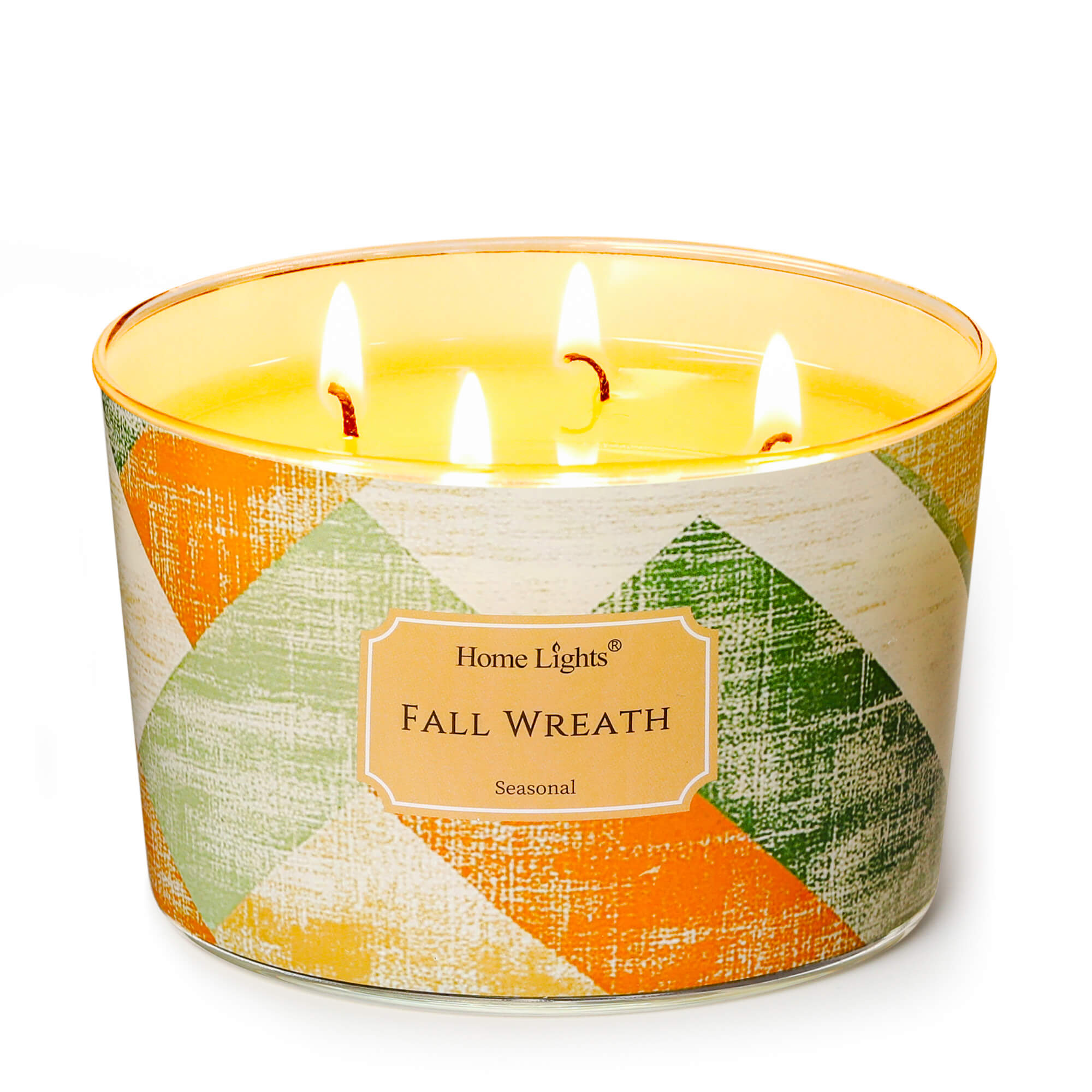 Picture of HomeLights Soy Wax Candles for Home Scented, 4-Wick Candles in Fall Wreath Scented, Rustic Modern Aromatherapy Candles Gift for Parties, Relaxing, 18oz
