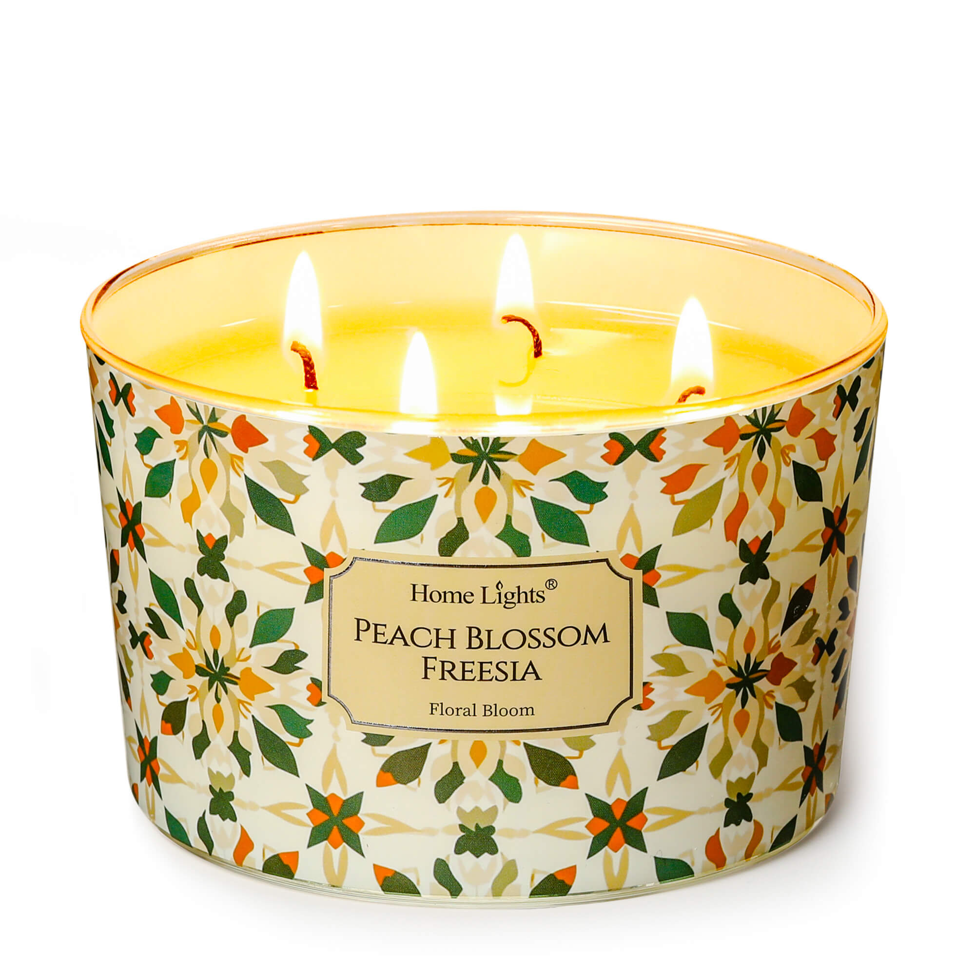 Picture of HomeLights Soy Wax Candles for Home Scented, 4-Wick Candles in Peach Blossom Freesia Scented, Aromatherapy Candles Gift for Parties, Relaxing, Bohemian Natural Textures, 18oz