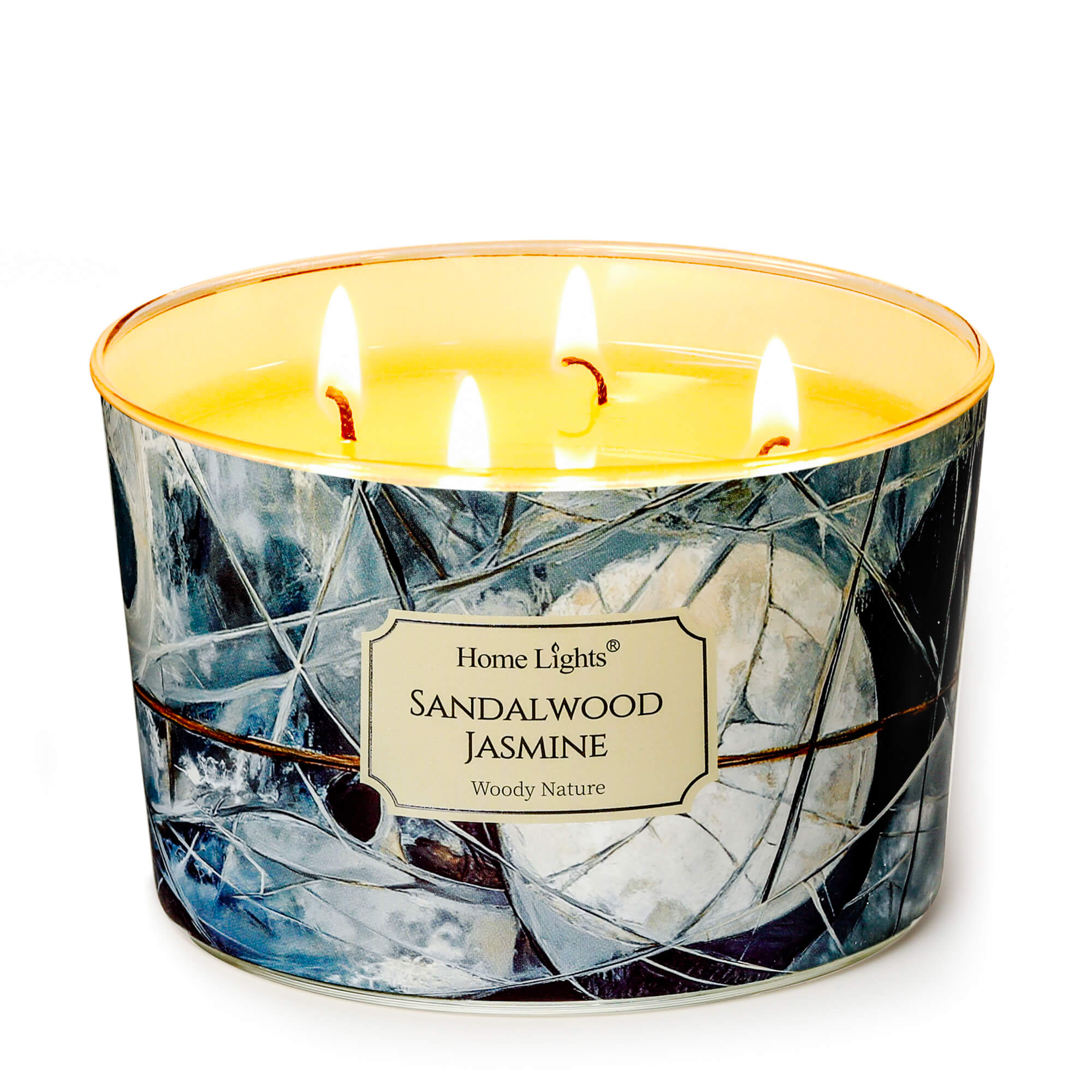 Picture of HomeLights Soy Wax Candles for Home Scented, 4-Wick Candles in Sandalwood Jasmine Scented, Industrial Chic Aromatherapy Candles Gift for Parties, Relaxing, 18oz