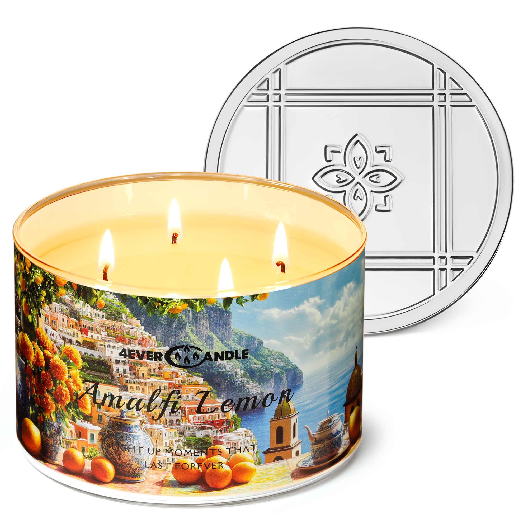 Picture of 4EVER CANDLE 4-Wick Scented Candle - 18oz Soy Wax Blend Candle Over 50Hrs Long-Lasting Fragrance, Home Decor and Housewarming Gifts, Amalfi Lemon