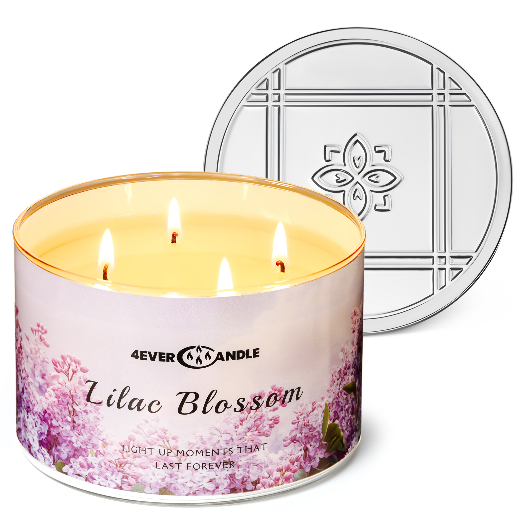 Picture of 4EVER CANDLE 4-Wick Scented Candle - 18oz Soy Wax Blend Candle Over 50Hrs Long-Lasting Fragrance, Home Decor and Housewarming Gifts, Lilac Blossom