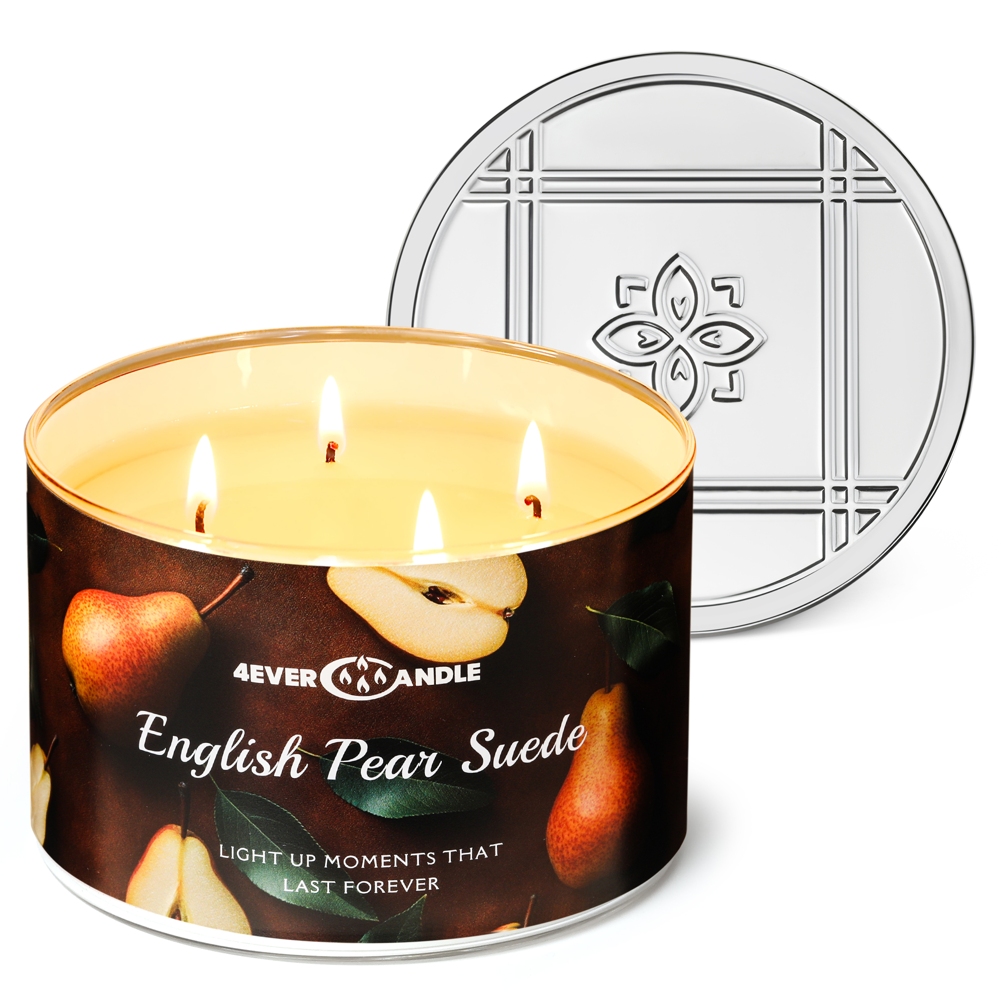 Picture of 4EVER CANDLE Over 50 Hours Jar Candle - 4-Wick Long-Lasting Scented Candles, 18oz Natural Soy Wax Candle for Home, Candle Gifts for Women & Men, English Pear Suede