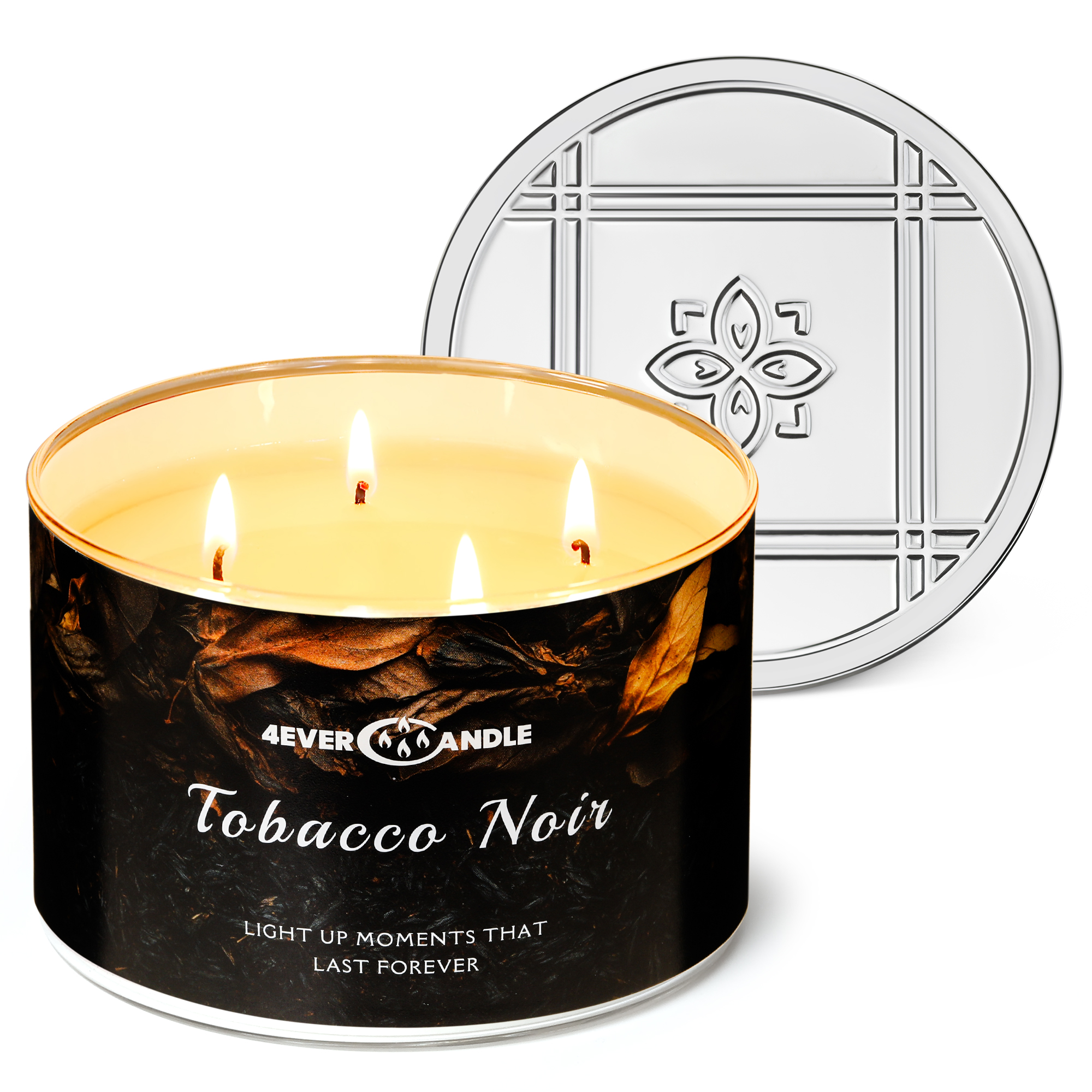 Picture of 4EVER CANDLE Over 50 Hours Jar Candle - 4-Wick Long-Lasting Scented Candles, 18oz Natural Soy Wax Candle for Home, Candle Gifts for Women & Men, Tobacco Noir