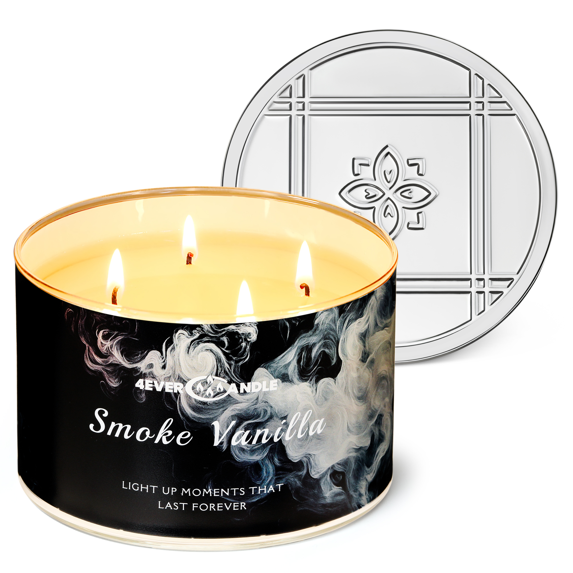 Picture of 4EVER CANDLE Smoke Vanilla Scented Candles, 18oz Soy Candles Non Toxic 4-Wick Large Candle Jars, Over 50 Hours of Burning Time, Ideal for Gifting, Events, Home Decor