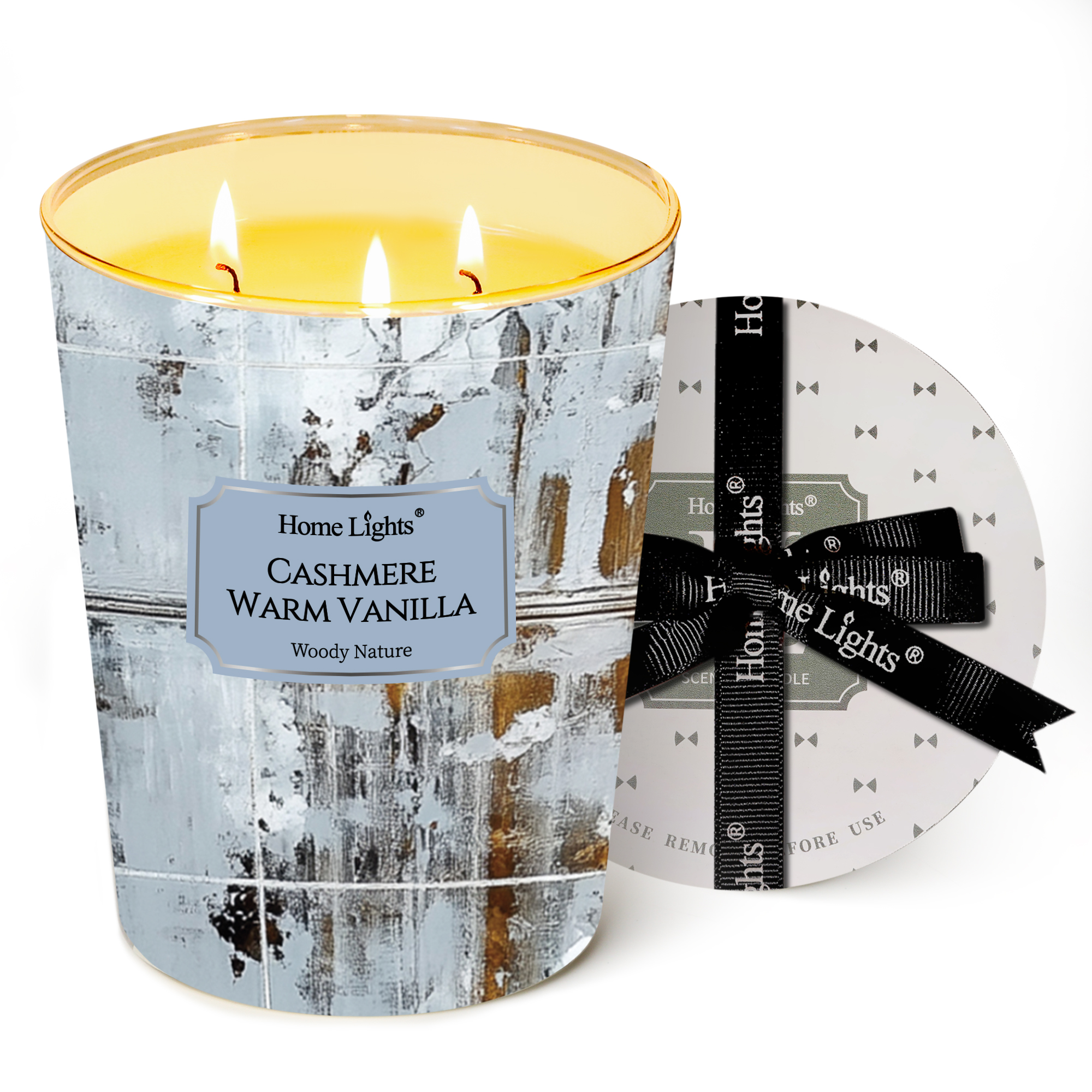 Picture of HomeLights Scented Candles for Women & Men, 34oz Candle Jars Aromatherapy 3-Wick Candle, Ideal for Industrial Chic Home Decor and Gifts, Cashmere Warm Vanilla