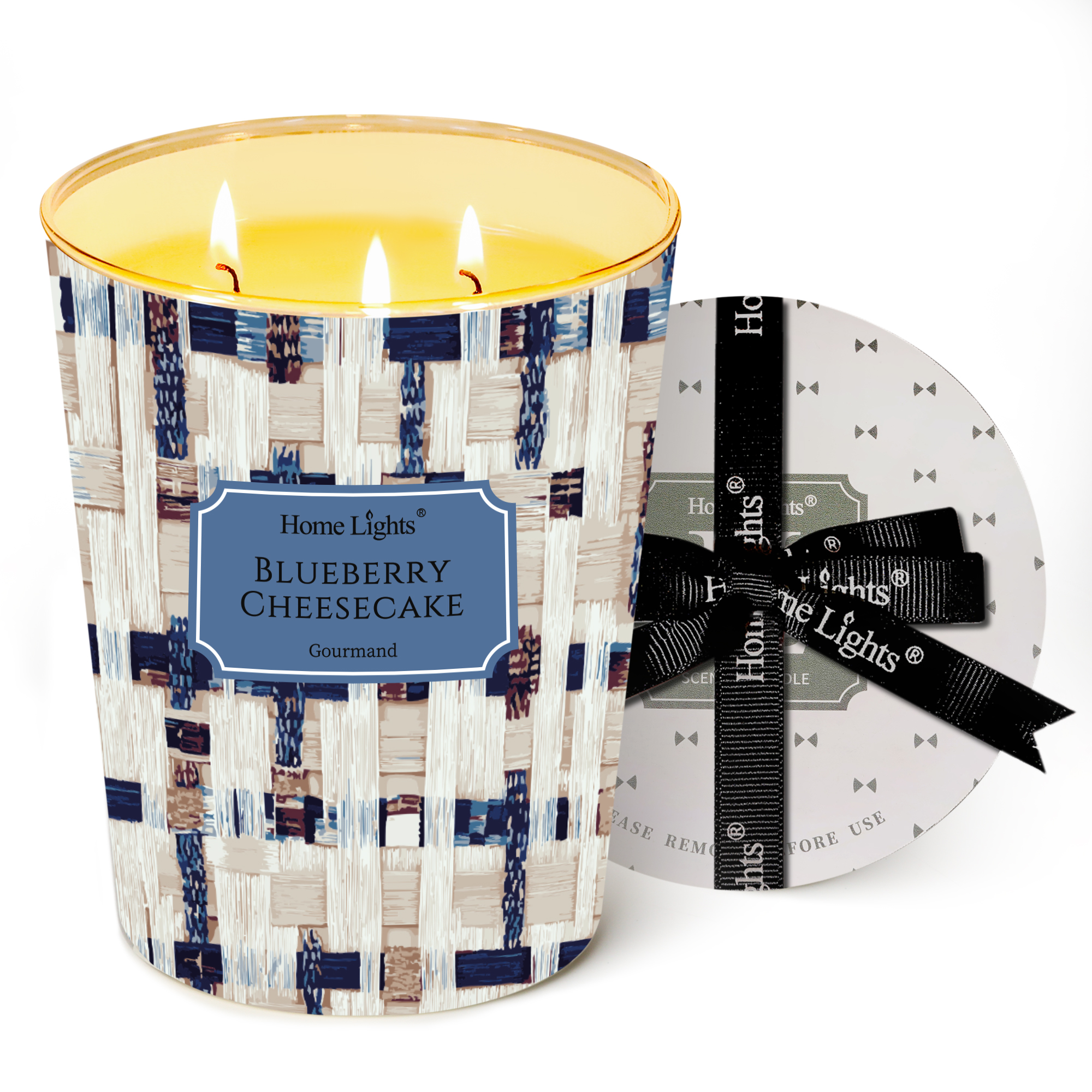 Picture of HomeLights Scented Candles for Women & Men, 34oz Candle Jars Aromatherapy 3-Wick Candle, Ideal for Rustic Modern Home Decor and Gifts, Blueberry Cheesecake