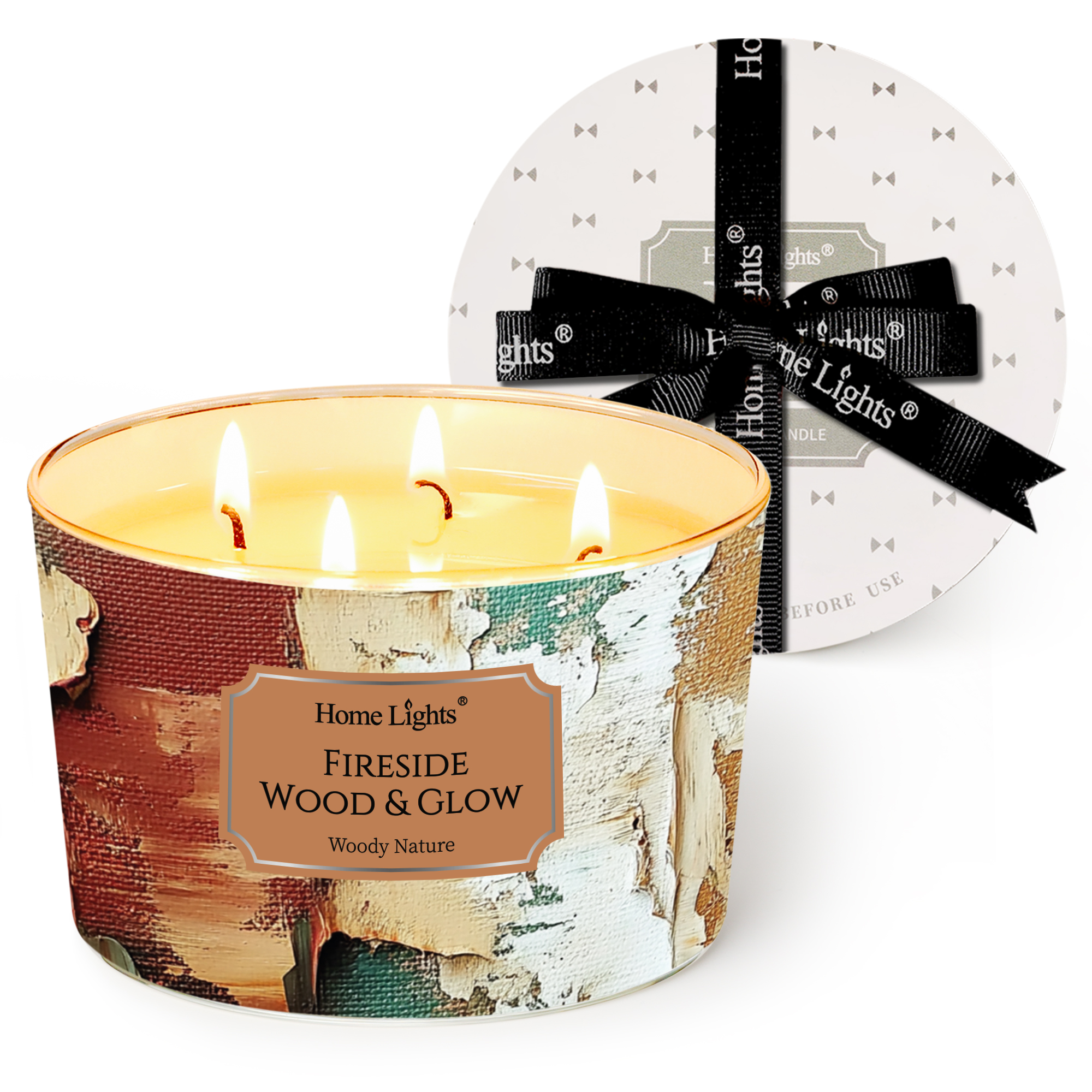 Picture of HomeLights 4-Wick Candles for Home Scented - 18oz Soy Wax Blend Candle Long-Lasting Fragrance, Industrial Chic Home Decor and Housewarming Gifts, Fireside Wood & Glow