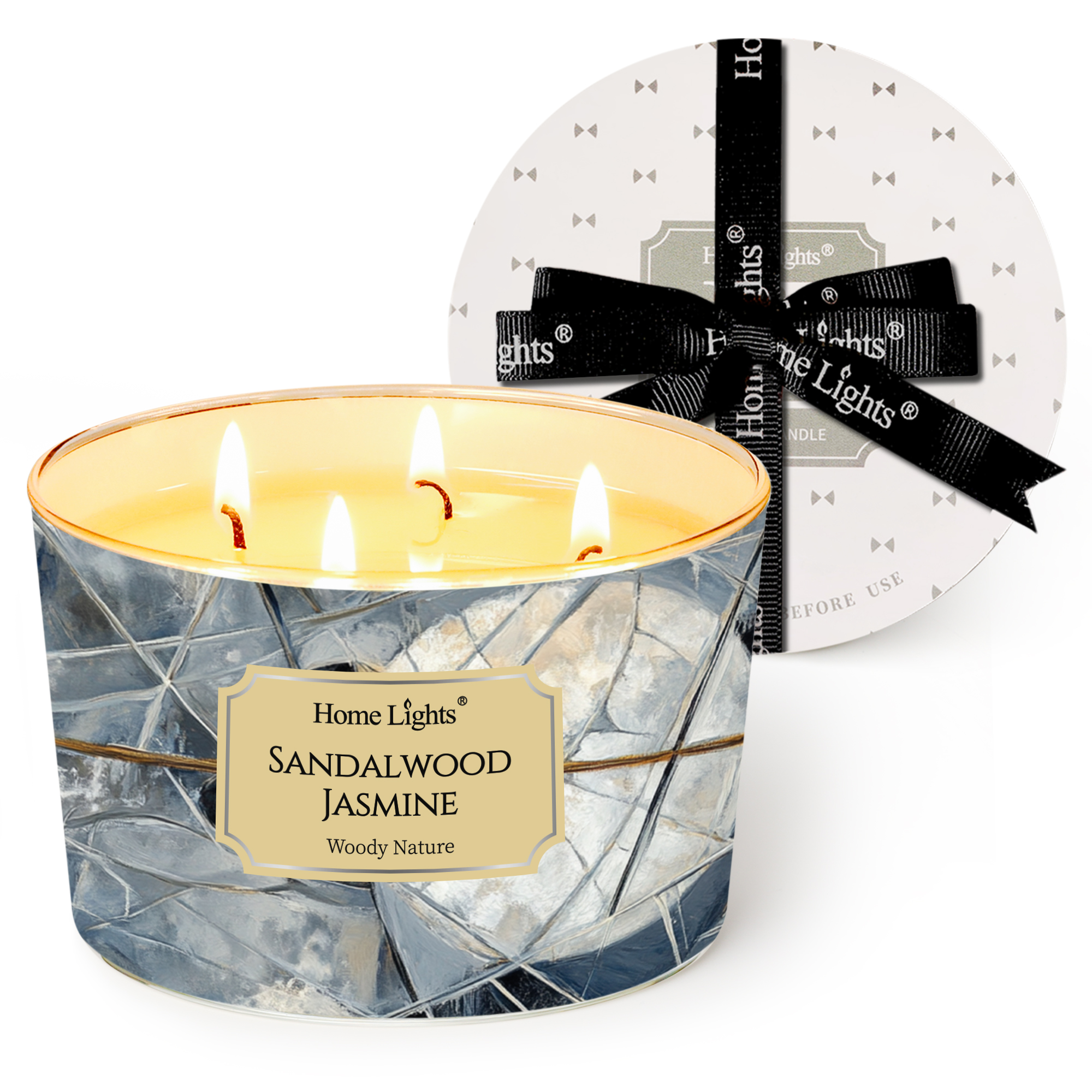 Picture of HomeLights Soy Wax Candles for Home Scented, 4-Wick Candles in Sandalwood Jasmine Scented, Industrial Chic Aromatherapy Candles Gift for Parties, Relaxing, 18oz