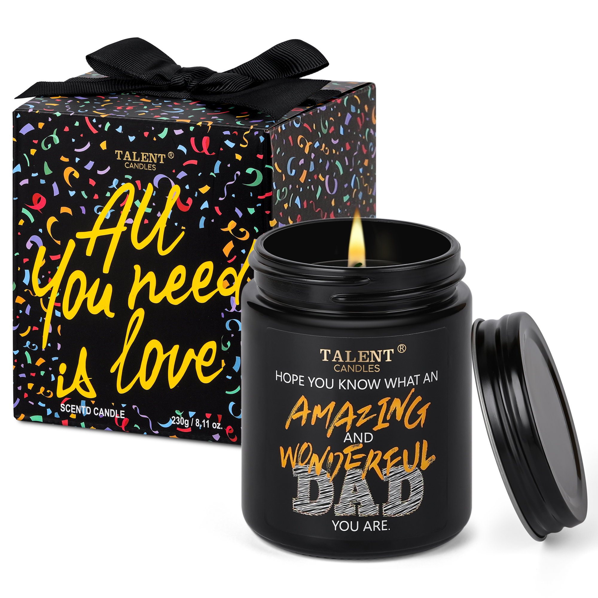 Picture of Scented Candle for Dad | Father's Day Gifts, Perfect Home Décor Gift Elegant Gift for Dad from Daughter Son Kids, 8.4oz - Leather & Saffron Candle Jars