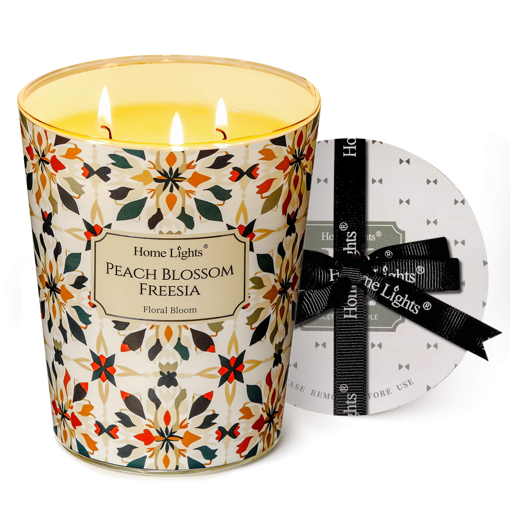 Picture of HomeLights 3-Wick Candles for Home Scented - 34oz Soy Wax Blend Candle Long-Lasting Fragrance, Bohemian Natural Textures Home Decor and Housewarming Gifts, Peach Blossom Freesia