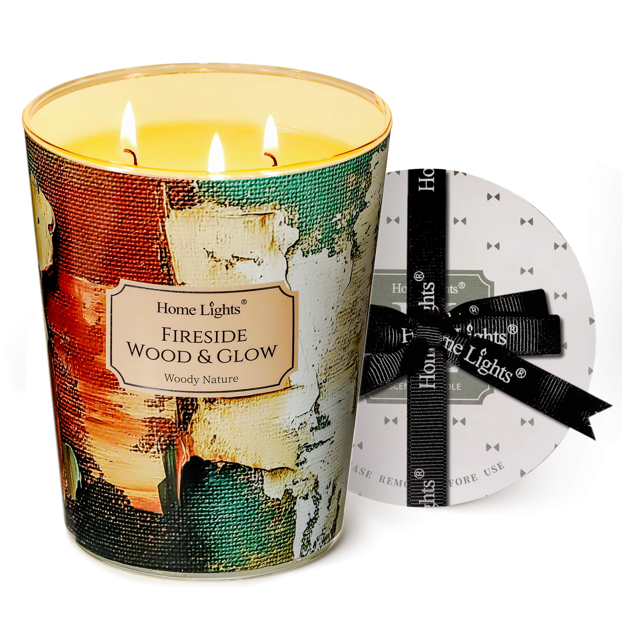 Picture of HomeLights 3-Wick Candles for Home Scented - 34oz Soy Wax Blend Candle Long-Lasting Fragrance, Industrial Chic Home Decor and Housewarming Gifts, Fireside Wood & Glow