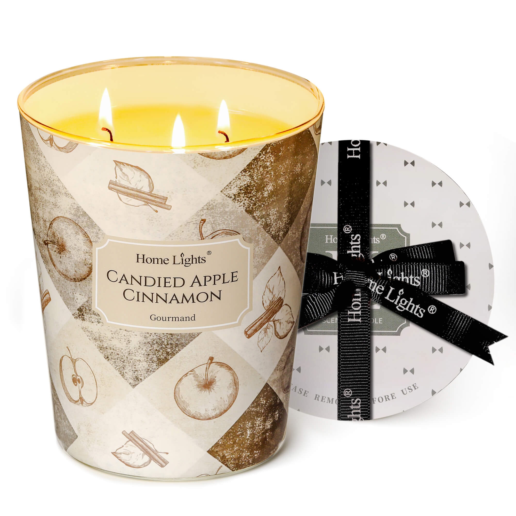 Picture of HomeLights 3-Wick Candles for Home Scented - 34oz Soy Wax Blend Candle Long-Lasting Fragrance, Rustic Modern Home Decor and Housewarming Gifts, Candied Apple Cinnamon