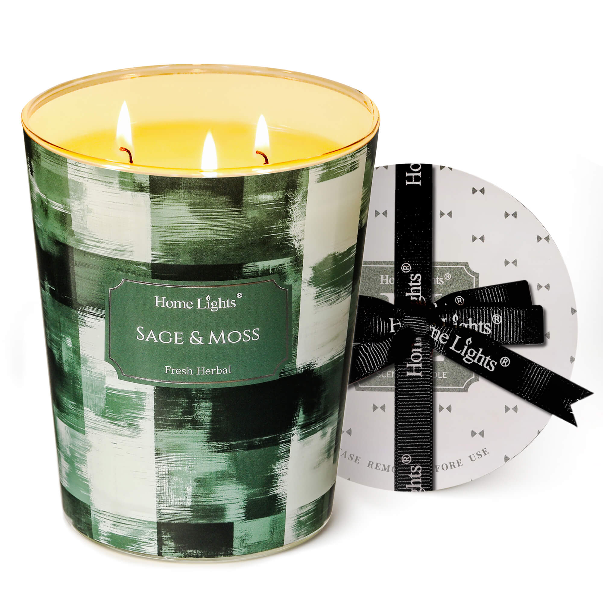 Picture of HomeLights 3-Wick Candles for Home Scented - 34oz Soy Wax Blend Candle Long-Lasting Fragrance, Scandinavian Minimalist Design Home Decor and Housewarming Gifts, Sage & Moss