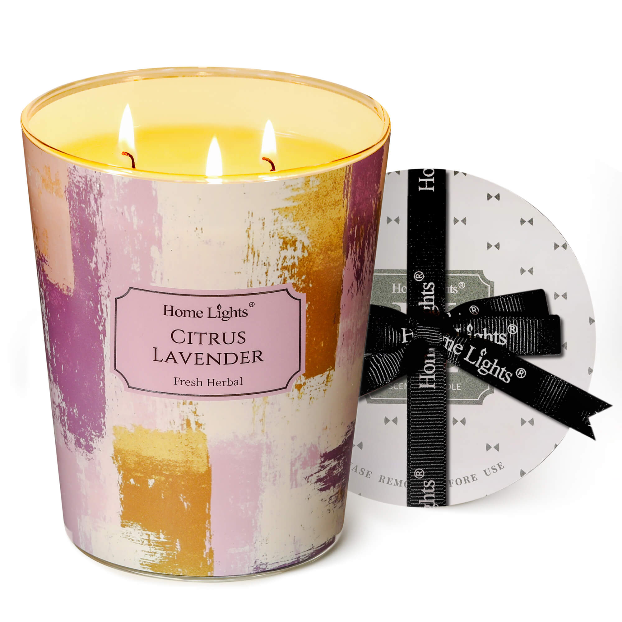 Picture of HomeLights Citrus Lavender Scented Candles | 34oz Soy Candles Scandinavian Minimalist Design 3-Wick Large Candle Jars | Ideal Candle Gifts for Events, Home Decor Stress, Relief & Relaxation