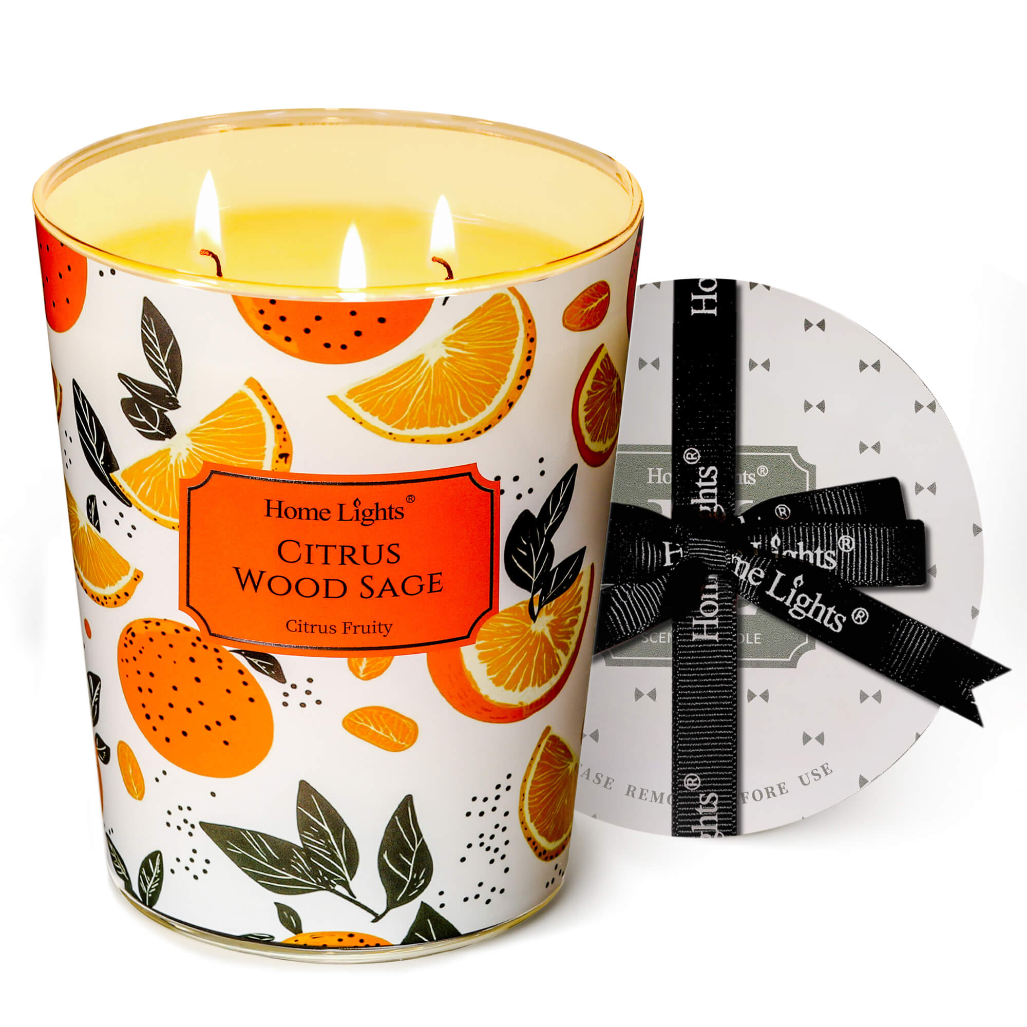 Picture of HomeLights Citrus Wood Sage Scented Candles | 34oz Soy Candles Eclectic Mixed Styles 3-Wick Large Candle Jars | Ideal Candle Gifts for Events, Home Decor Stress, Relief & Relaxation