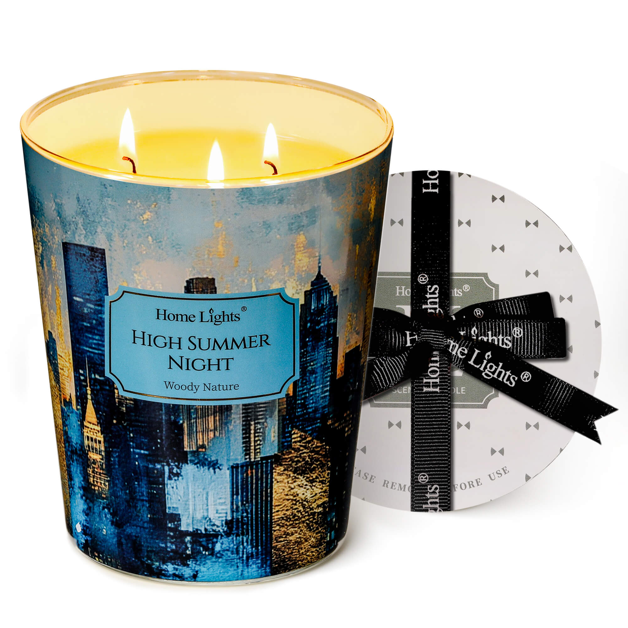 Picture of HomeLights High Summer Night Scented Candles | 34oz Soy Candles Industrial Chic 3-Wick Large Candle Jars | Ideal Candle Gifts for Events, Home Decor Stress, Relief & Relaxation