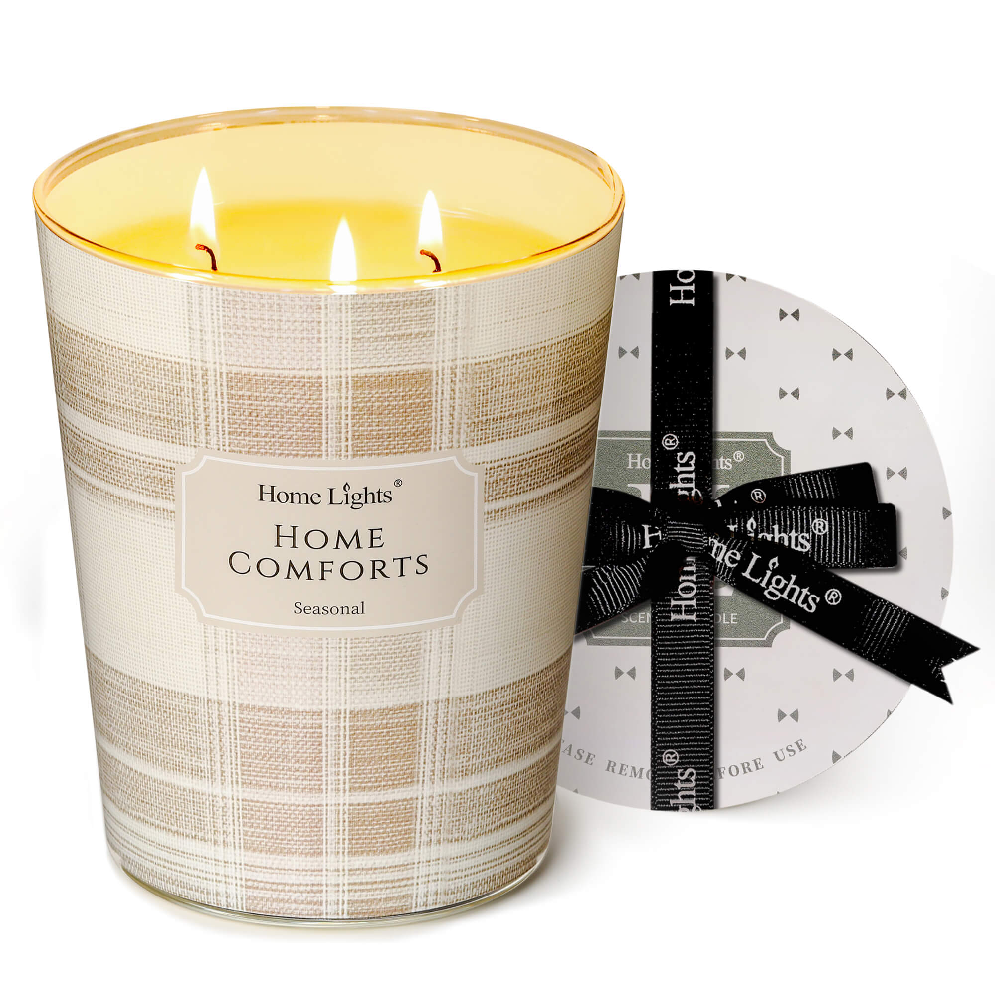 Picture of HomeLights Home Comforts Scented Candles | 34oz Soy Candles Rustic Modern 3-Wick Large Candle Jars | Ideal Candle Gifts for Events, Home Decor Stress, Relief & Relaxation