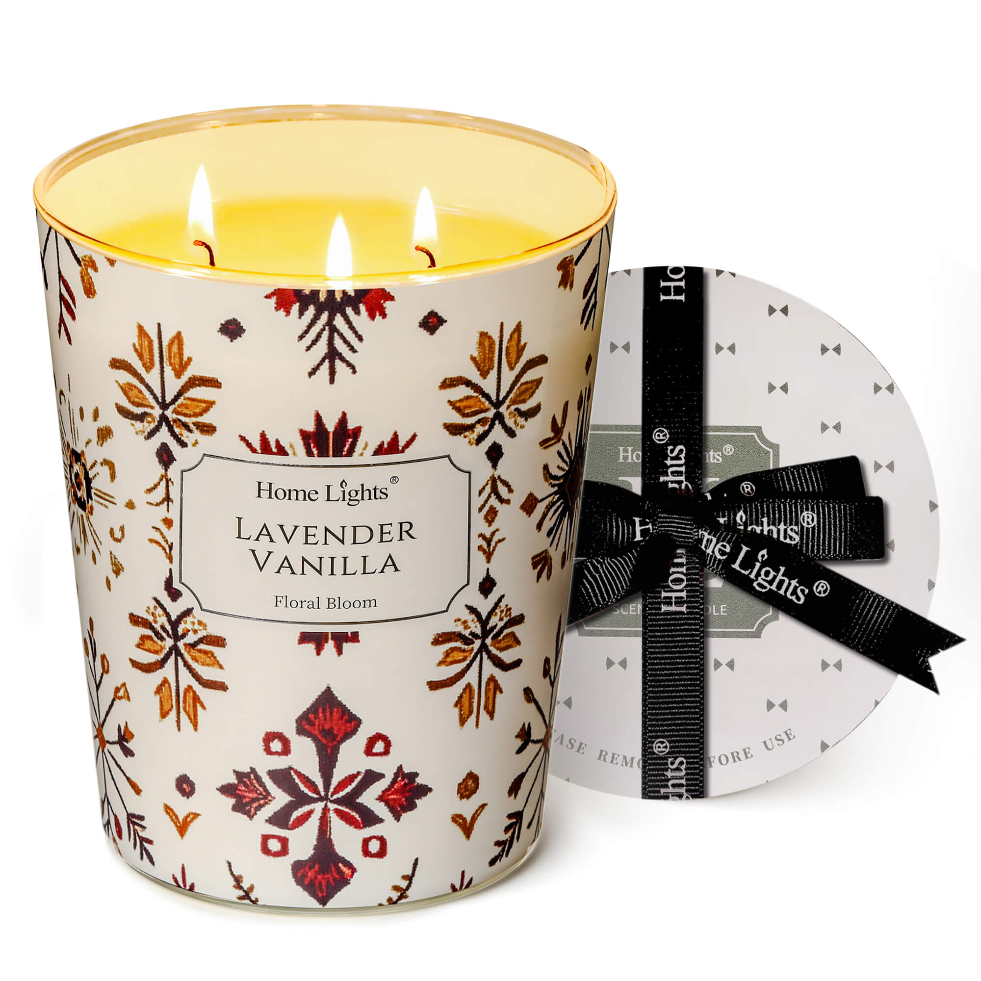 Picture of HomeLights Large jar Candle | 3-Wick Long-Lasting Scented Candles, 34oz Natural Soy Wax Candle for Home Scented, Bohemian Natural Textures Gifts for Women & Men, Lavender Vanilla