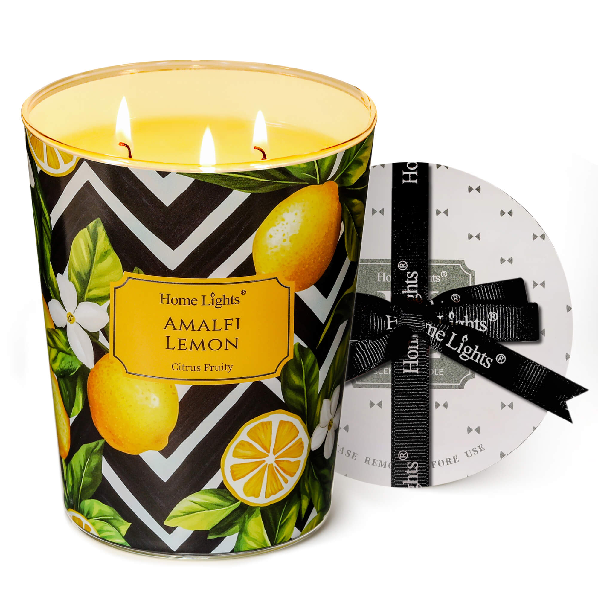 Picture of HomeLights Large jar Candle | 3-Wick Long-Lasting Scented Candles, 34oz Natural Soy Wax Candle for Home Scented, Eclectic Mixed Styles Gifts for Women & Men, Amalfi Lemon