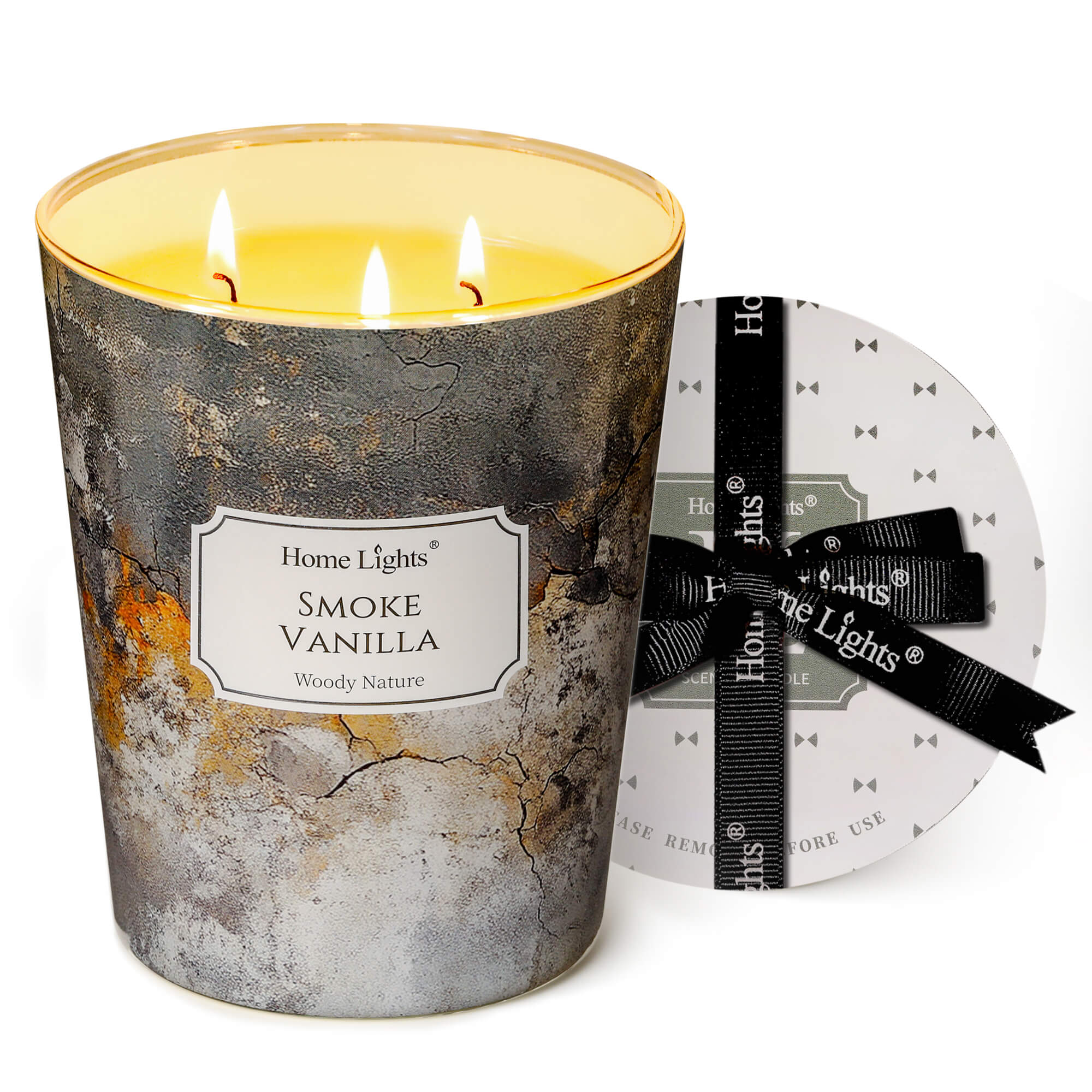 Picture of HomeLights Large jar Candle | 3-Wick Long-Lasting Scented Candles, 34oz Natural Soy Wax Candle for Home Scented, Industrial Chic Gifts for Women & Men, Smoke Vanilla