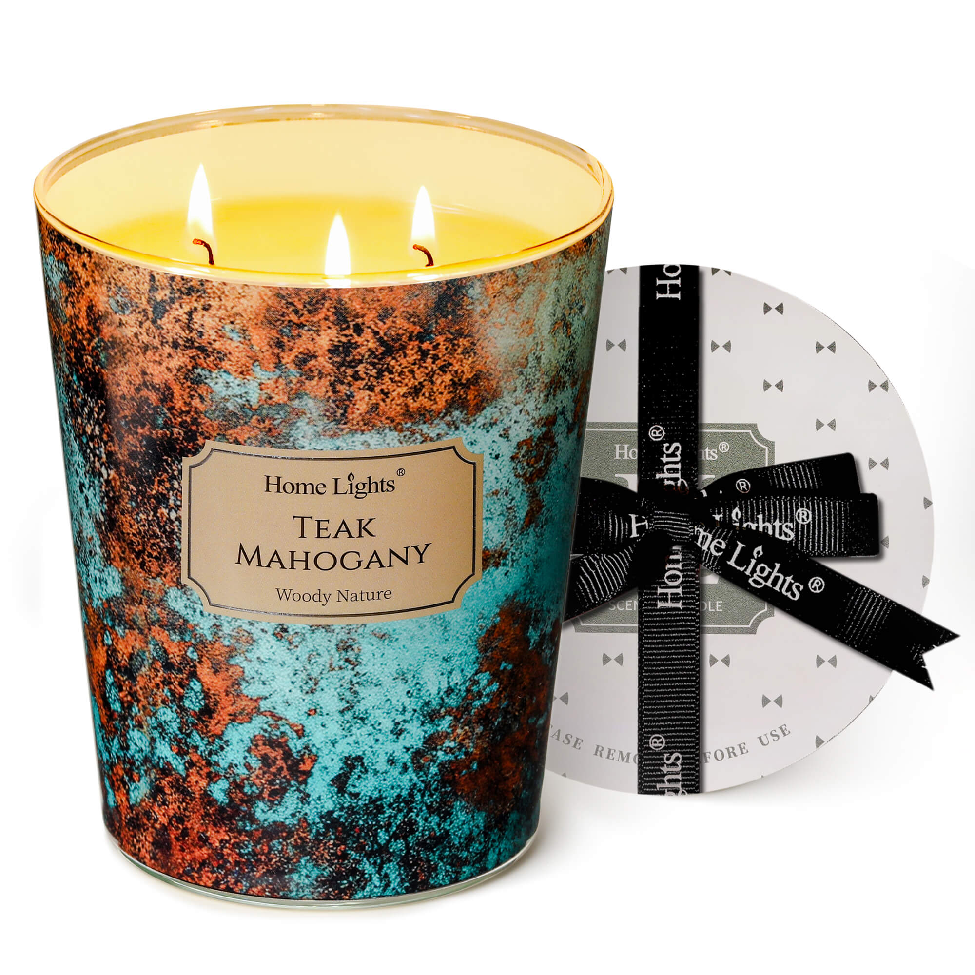 Picture of HomeLights Large jar Candle | 3-Wick Long-Lasting Scented Candles, 34oz Natural Soy Wax Candle for Home Scented, Industrial Chic Gifts for Women & Men, Teak Mahogany
