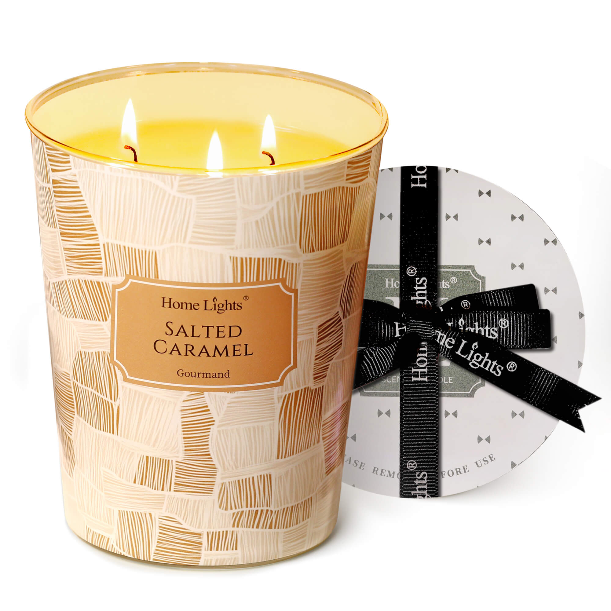 Picture of HomeLights Large jar Candle | 3-Wick Long-Lasting Scented Candles, 34oz Natural Soy Wax Candle for Home Scented, Rustic Modern Gifts for Women & Men, Salted Caramel