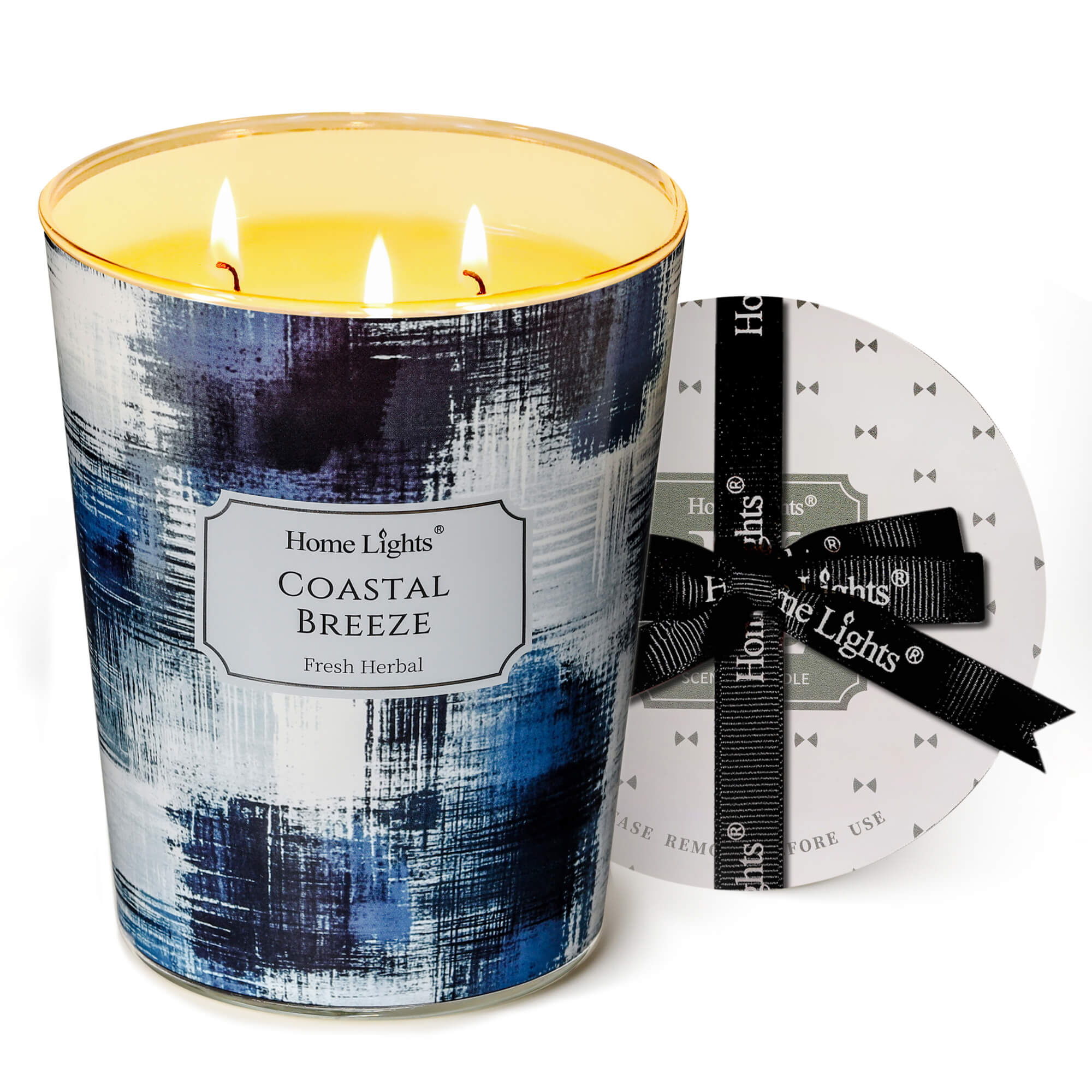 Picture of HomeLights Large jar Candle | 3-Wick Long-Lasting Scented Candles, 34oz Natural Soy Wax Candle for Home Scented, Scandinavian Minimalist Design Gifts for Women & Men, Coastal Breeze